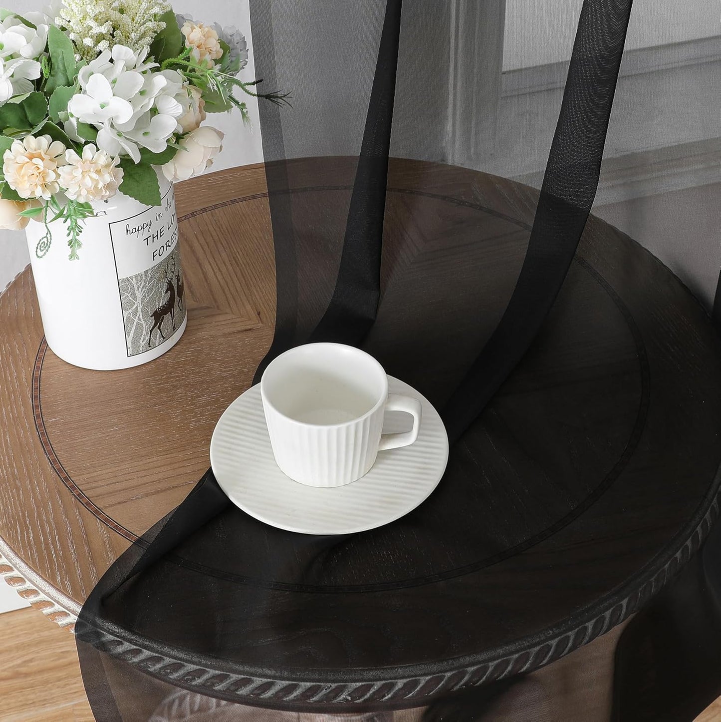 Chyhomenyc Black Sheer Curtains 45 Inches Length 2 Panels, Light Filtering Soft Airy Curtain Drapes for Bathroom Living Room Bedroom Small Windows, Each 42W x 45L inches