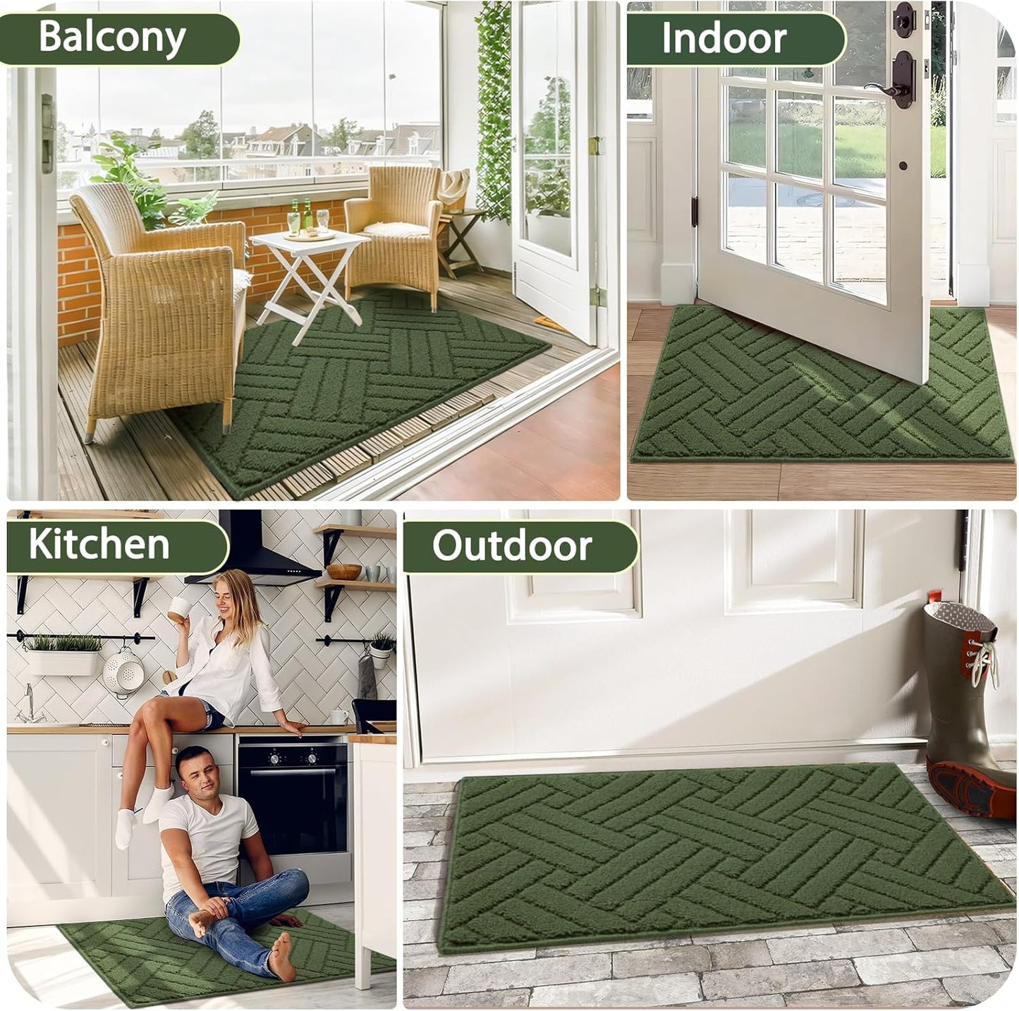 Door Mat Indoor Doormat, Entryway Rug Door Mats Non-Slip Rubber Backing,Heavy Duty Low-Profile Entrance Rugs, Absorbent Resist Dirt Doormats Floor Door mat for Entryway,Green 32"x48"