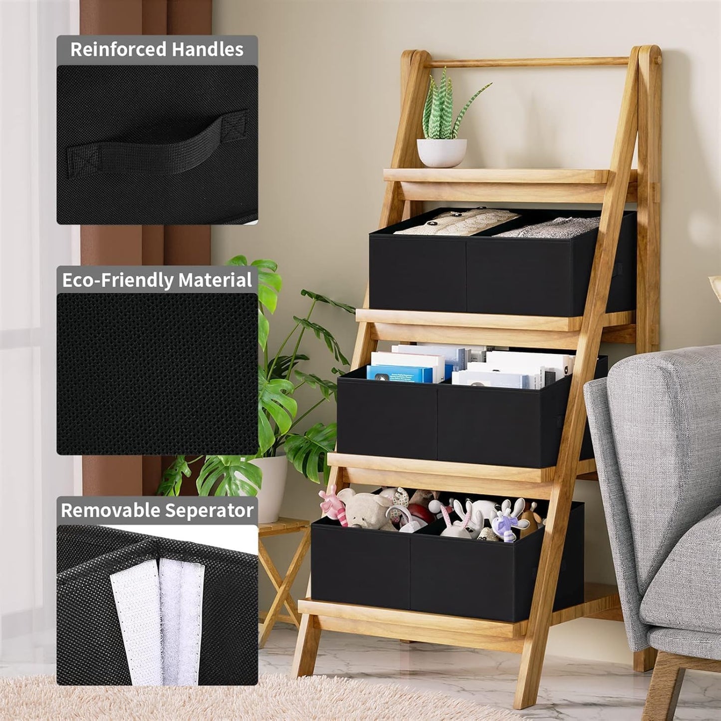 DIMJ Trapezoid Storage Bins for clothes - 4 Packs Closet Organizers and Storage Baskets, Foldable Closet Baskets with Handles and Divider, Closet Storage Bin Toybox for Shelves Living Room Bedroom