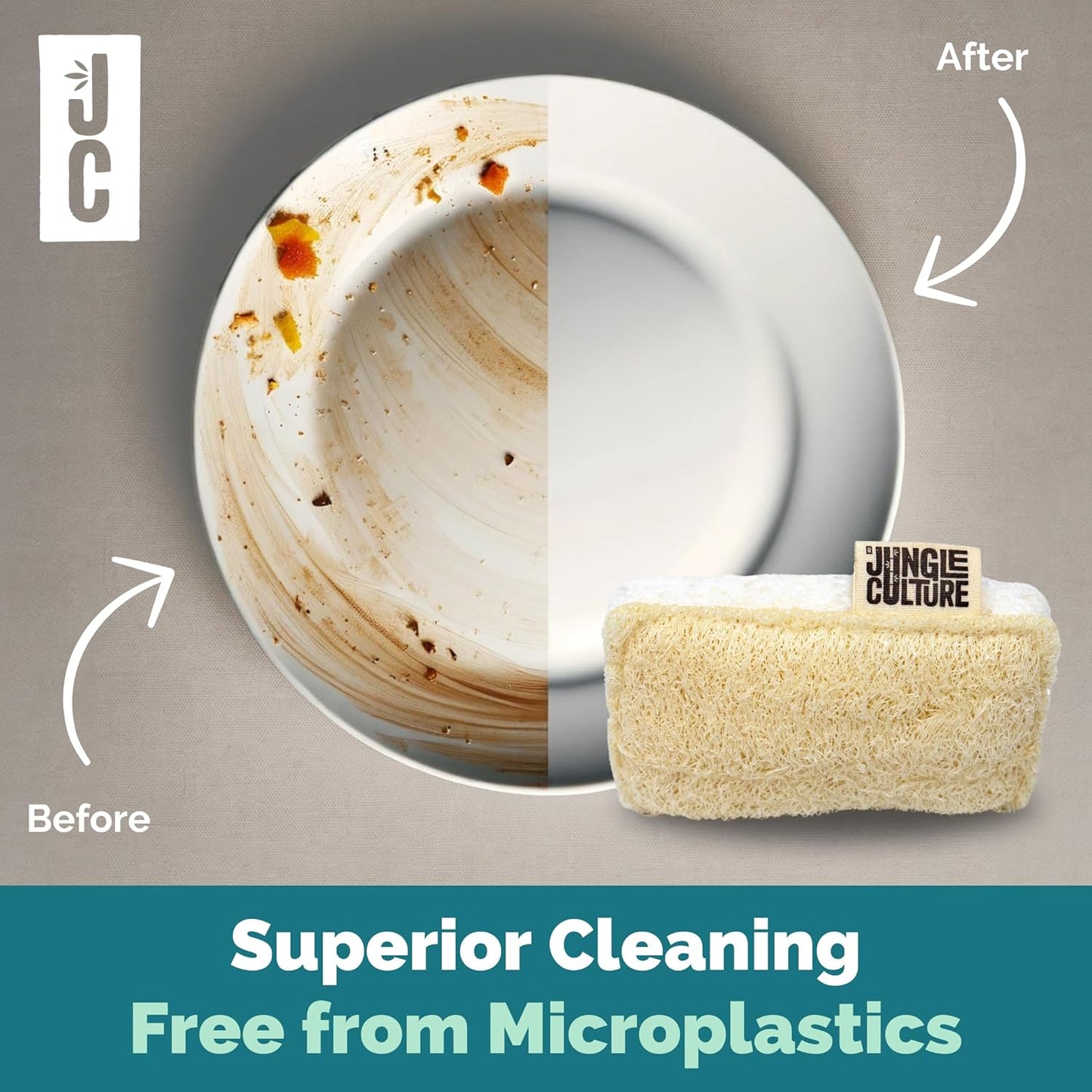 Jungle Culture Eco Sponge Set of 4 ⢠Eco Friendly Natural Dishwashing Sponges ⢠Non-Scratch, Biodegradable & Durable ⢠Double Sided Loofah Kitchen Scourer ⢠Compostable & Reusable Washing Up Sponges