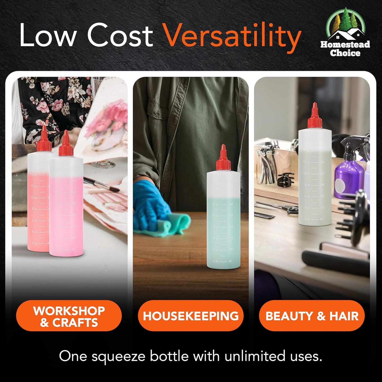 6-pack Plastic Squeeze Bottles for Sauces - 16oz Condiment Squeeze Bottles for Liquids - BPA Free Squirt Bottle with Twist Cap - Ketchup, Syrup, Oil, Dressings, Honey & Arts and Crafts