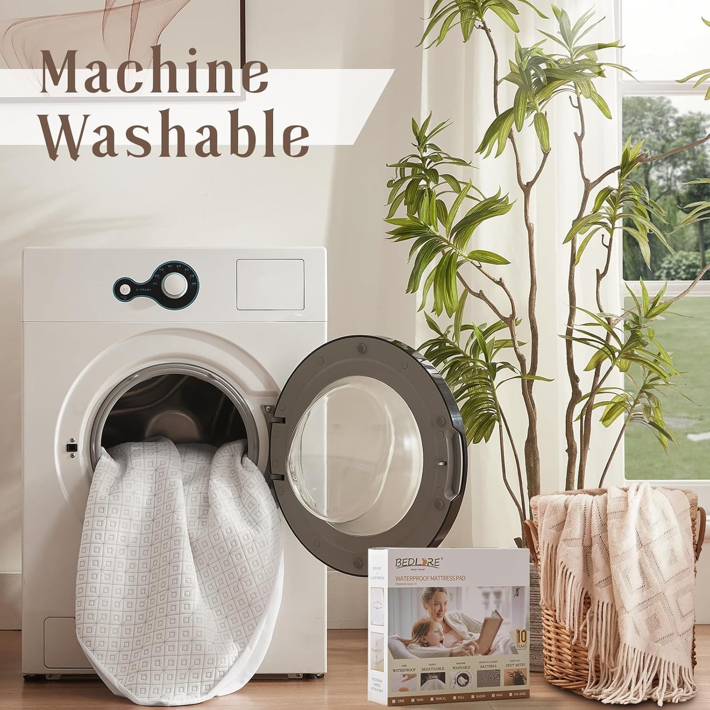 BEDLORE Twin Mattress Protector, Waterproof Noiseless Mattress Cover with Stretchable Pockets for 6-15 inches Mattress, Soft Breathable Mattress Pad Machine Washable (White)