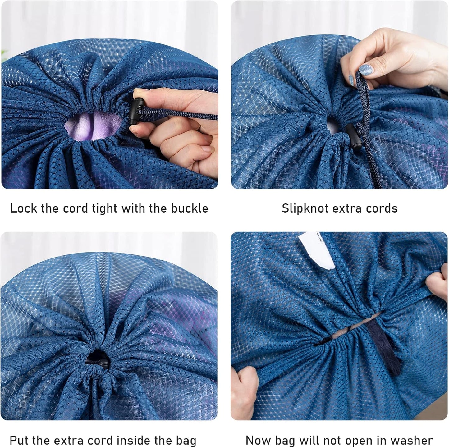 Polecasa Heavy Duty Large Mesh Laundry Bags with ID Tag and Locking Drawstring Closure - 2 Pack, 24 x 36 inches - Laundry Hamper Liner, Washable Laundry Bag for Travel, Sports, Dorms (Blue)