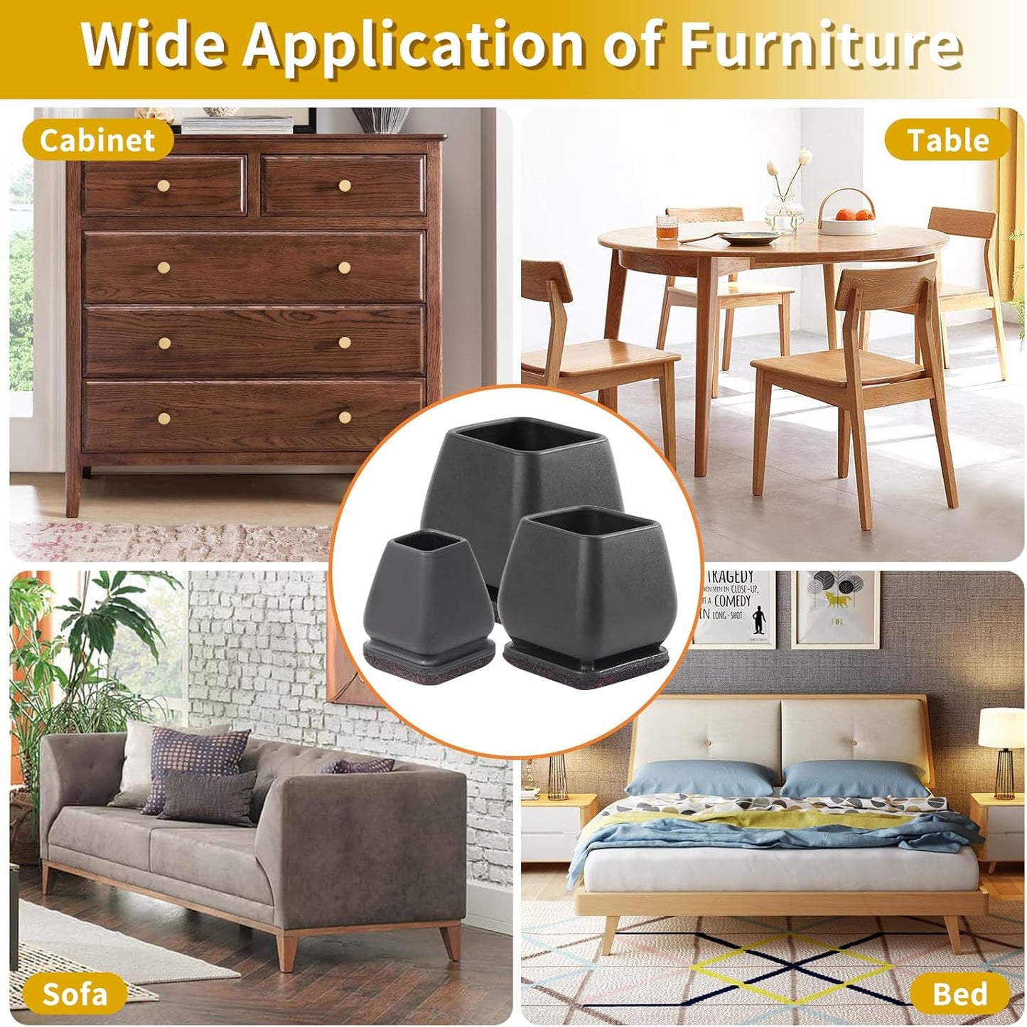 Ezprotekt 24 Pcs Square Silicone Chair Leg Floor Protectors, Felt Furniture Pads Covers for Table, Bar Stool Leg Floor Protectors Caps, Chair Socks Sliders for Wood Floors (Fit 0.8"- 1.1", Black)