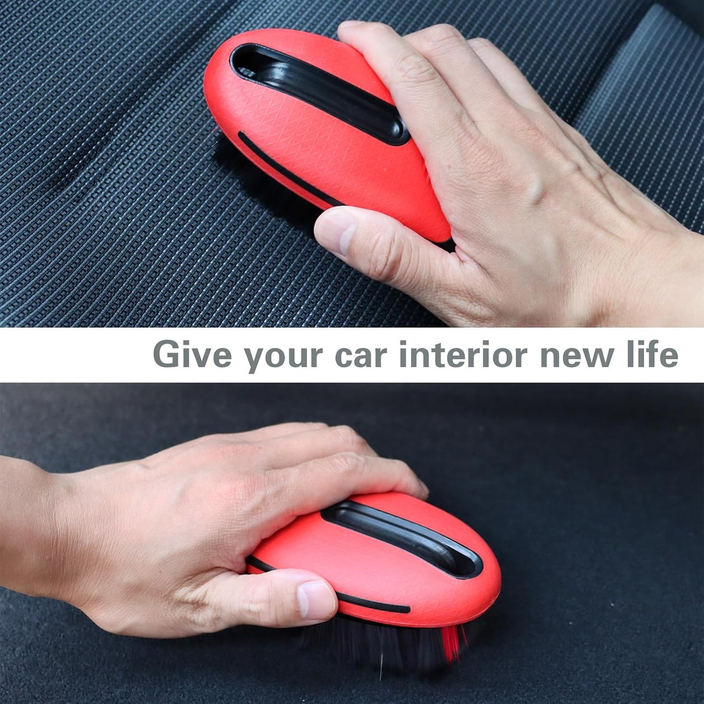 Carpet and Interior Cleaning Brushes, car Cleaning Brushes, Carpet Washing Brushes, Hard Bristle Detail Brushes, car and Home Interior Leather Brushes (Red)