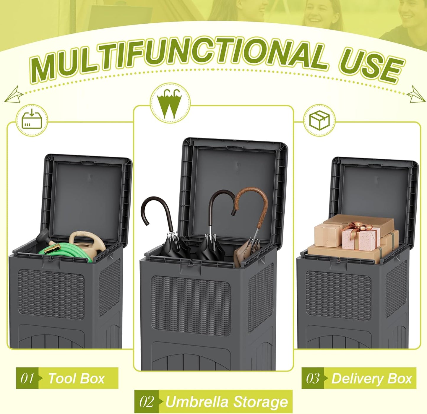 Greesum 33 Gallon Outdoor Trash Can with Lid, Waterproof Resin Garbage Bin for Hideaway, Deck, Patio, Gray