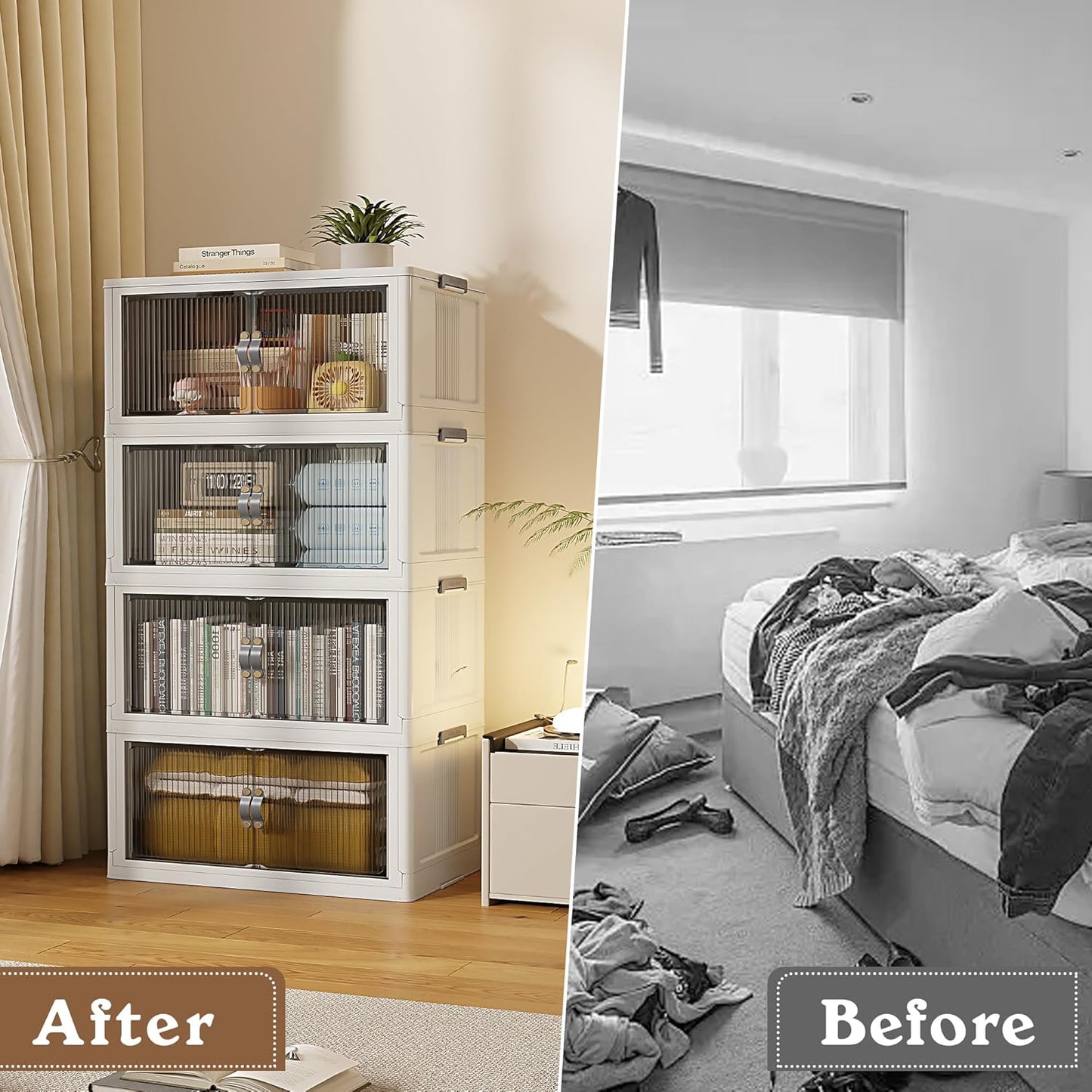 SAILUN 109Gal/434Qt Stackable Storage Bins Folding Collapsible Storage Bins with Lid, Closet Organizers and Storage,Grey 26" W x 17" D x 56.7" H