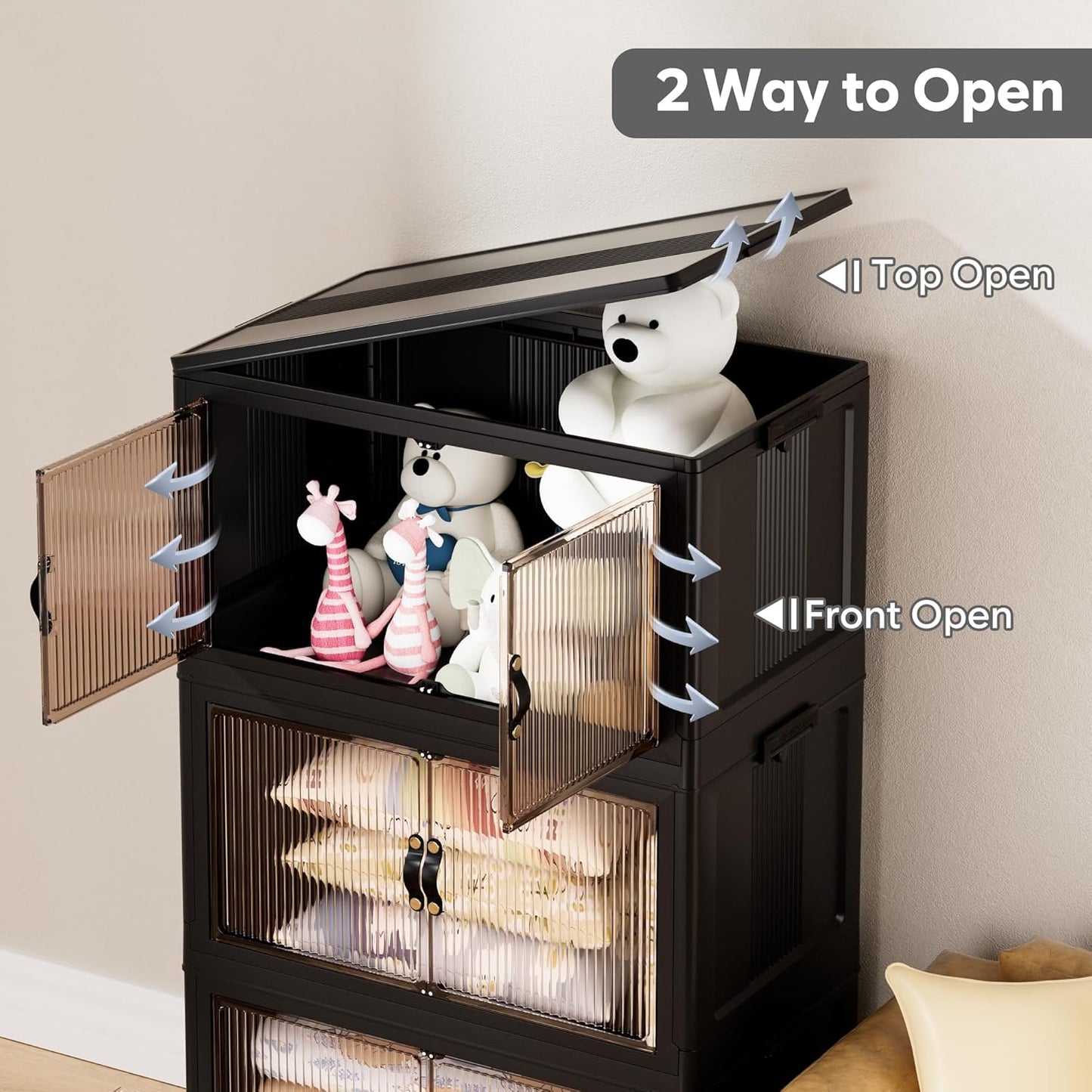 Jalove 88QT Plastic Storage Bins with lids, Stackable Collapsible Storage Containers with Wheels, Closet Organizer and Storage Drawers, Clothes Storage Cabinet for Home Office Garage, 1 Pack Black