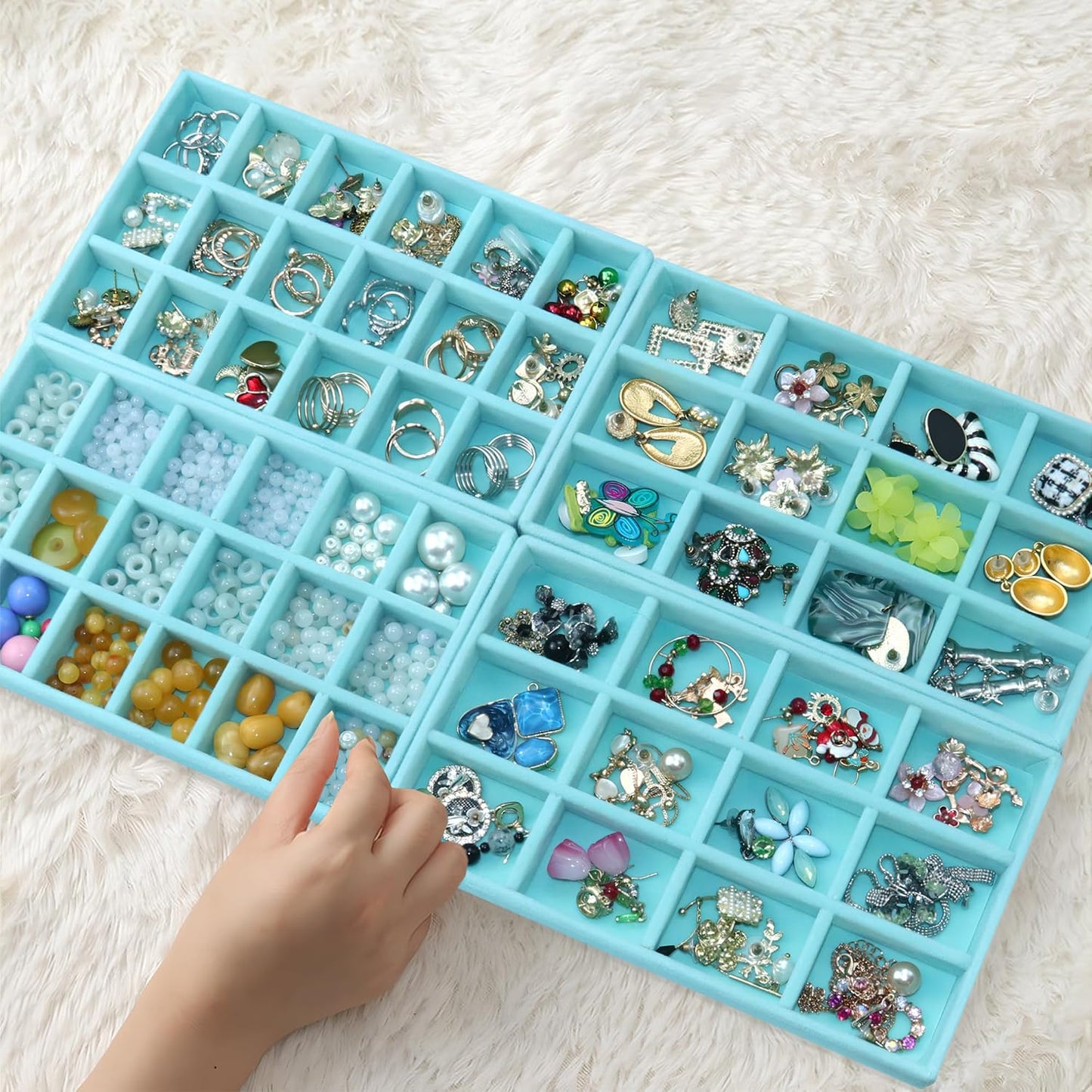 8 Pcs Velvet Jewelry Tray Stackable Jewelry Drawers Organizer Trays Rings Earrings Bracelet Organizer (8.2" x 5" x 1")