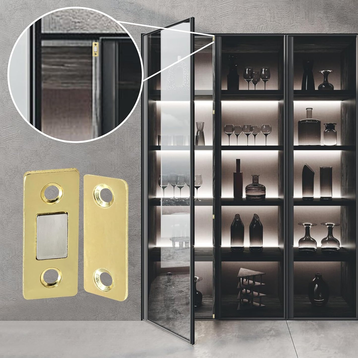 Cabinet Magnetic Catch, 10 Pack Gold Ultra Thin Magnetic Cabinet Door Catch, Adhesive Cabinet Magnets for Kitchen Drawer Cabinet Door Closet, Concealed Strong Magnetic Cabinet Latch