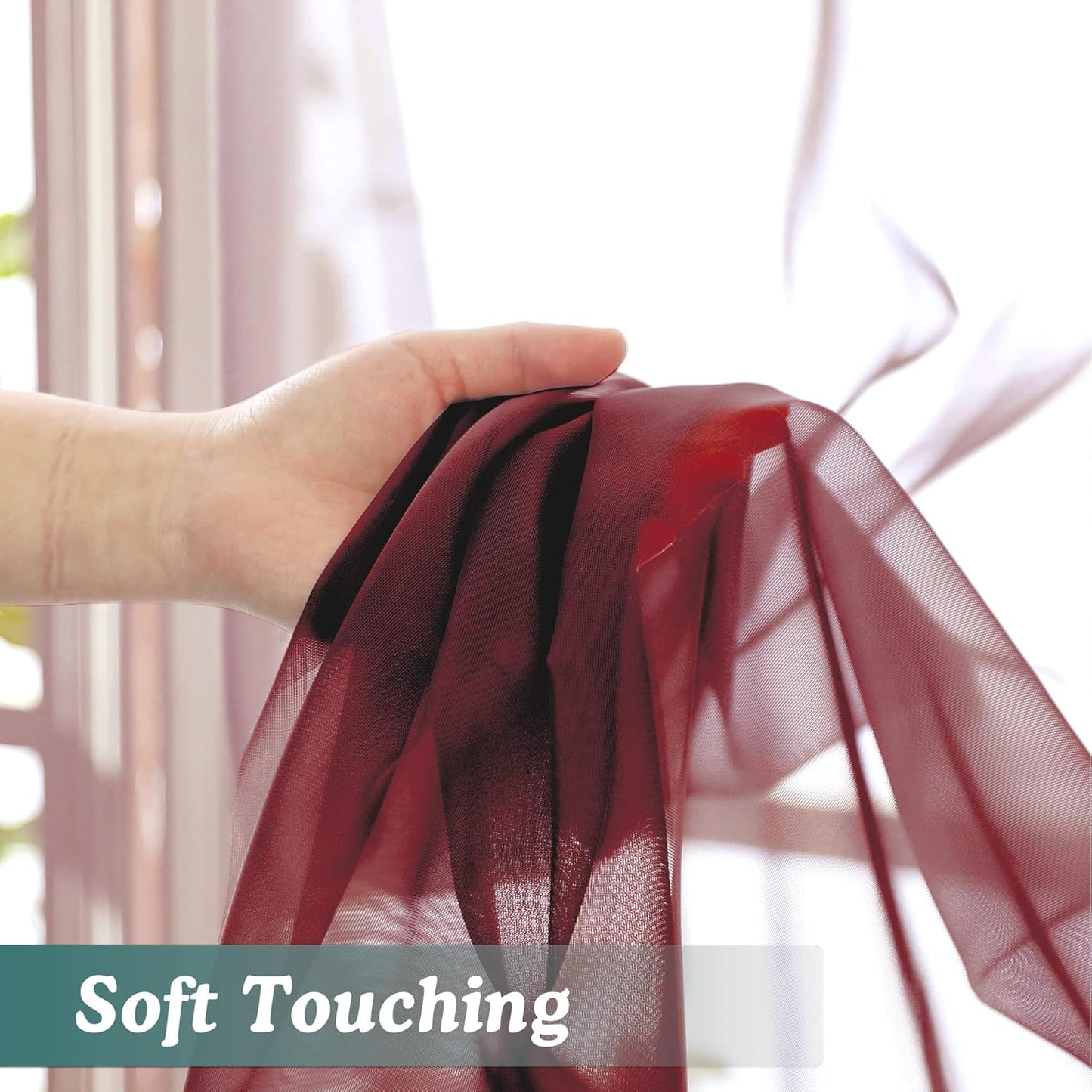 Chyhomenyc Burgundy Sheer Curtains 63 Inches Long 2 Panels Set, Light Filtering Voile Window Drapes for Bedroom Living Room, 42Wx63L Inch, Burgundy, 2PCS