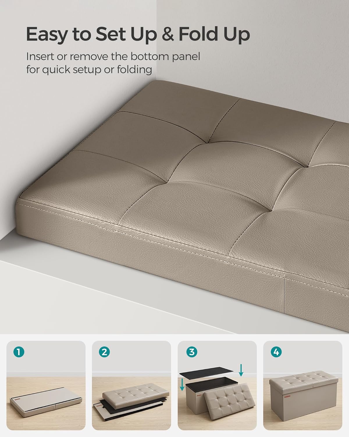 SONGMICS MAZIE Collection - 30 Inches Storage Ottoman Bench with Flipping Lid, Storage Chest Footstool, Load 660 lb, for Entryway, Living Room, Bedroom, Synthetic Leather, Camel Brown ULSF045K03