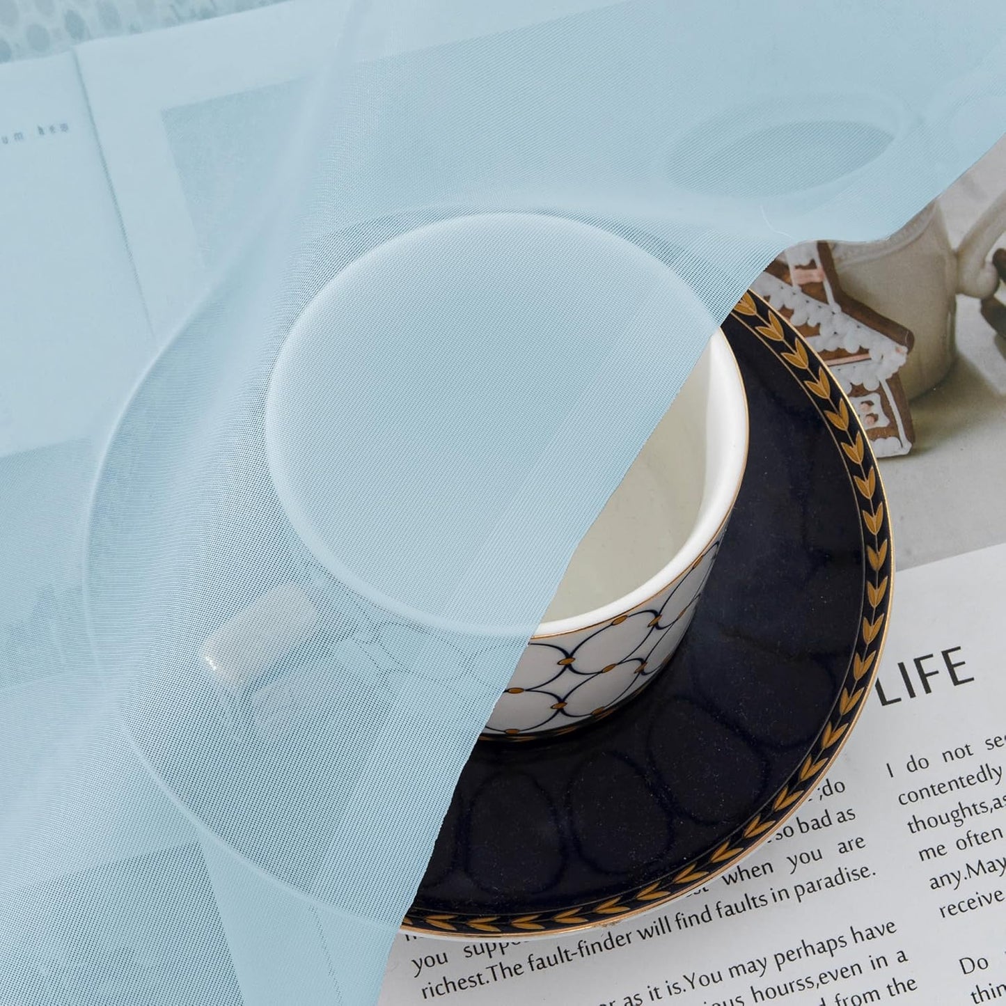 Chyhomenyc Sky Blue Sheer Curtains 54 Inch Long 2 Panels, Light Filtering Rod Pocket Voile Short Curtains Drapes for Living Room Bedroom Small Windows, 42Wx45L Inches