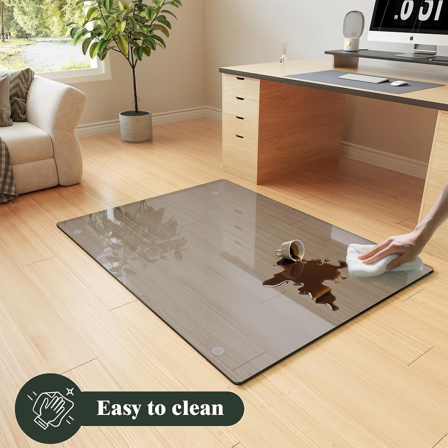 Koonmi Tempered Glass Chair Mat for Hardwood Floors & Carpets, 42" x 48“ Grey Heavy Duty Office Floor Protector with Noise-Free Gliding Shatterproof for Home Office Desk