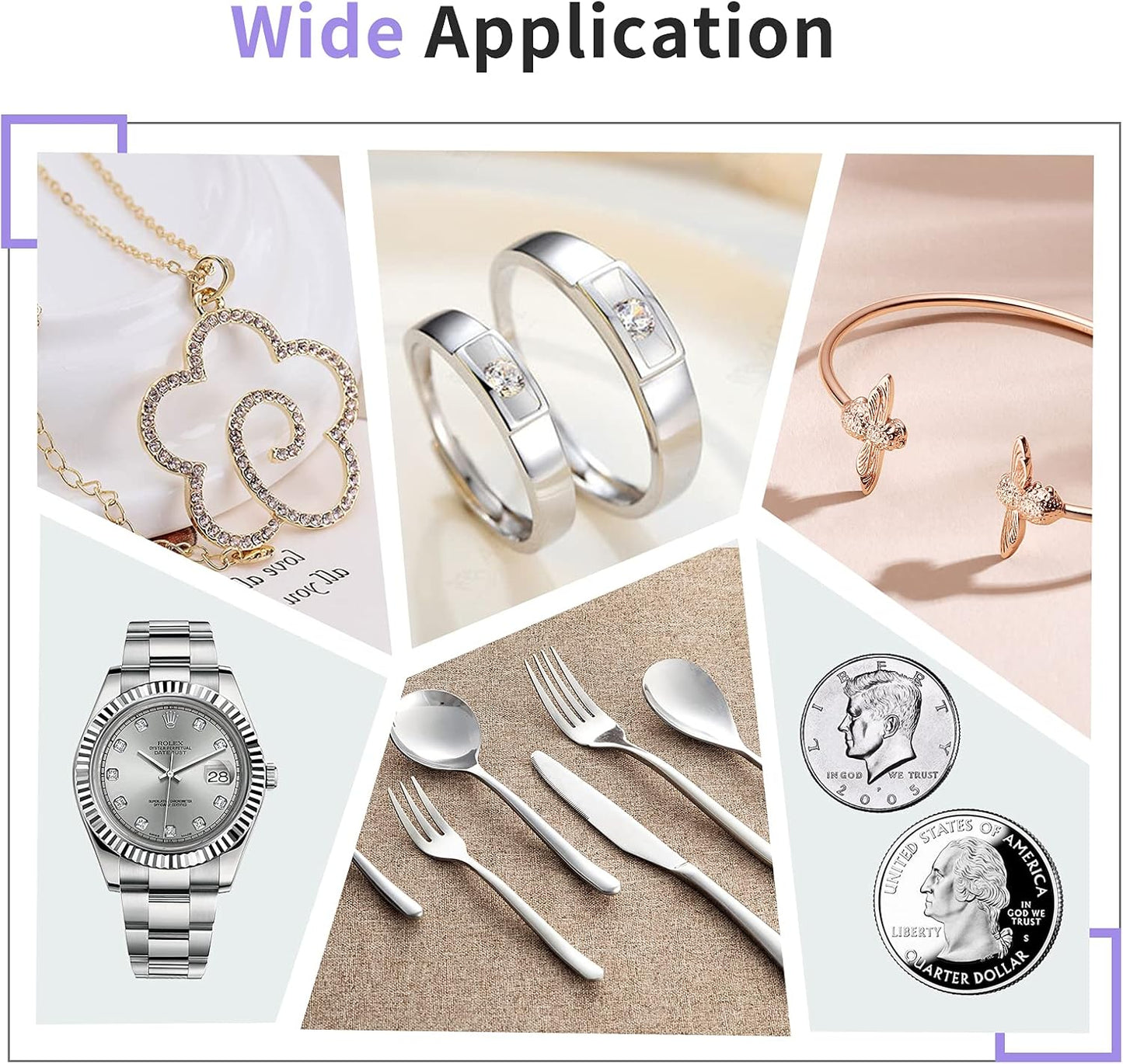 CATIFLIN 100pcs Premium Jewelry Cleaning Cloth, Silver Polishing Cloth Individually Wrapped, for Sterling Silver, Gold, Brass, Silverware, Coin, Ring, Watch and More (Purple, 3.15" x 3.15")