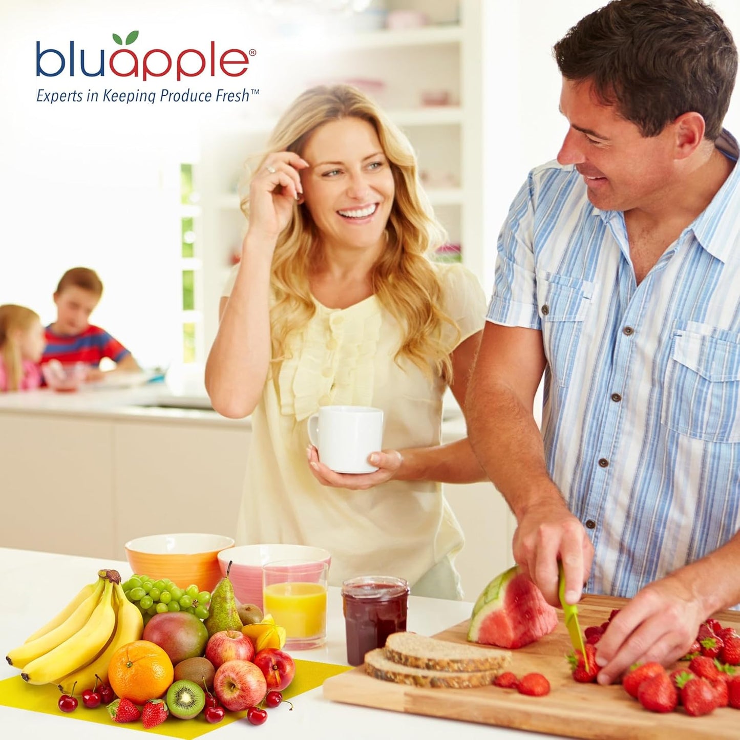 Bluapple FreshMats, Refrigerator Bin Liner, Fridge Drawer Mats, Crisper Life Extender Liner Keeps Produce Fresh Longer, Anti-Bruising, for Air Circulation, Washable & Reusable (4-Mats, 12x15, Yellow)