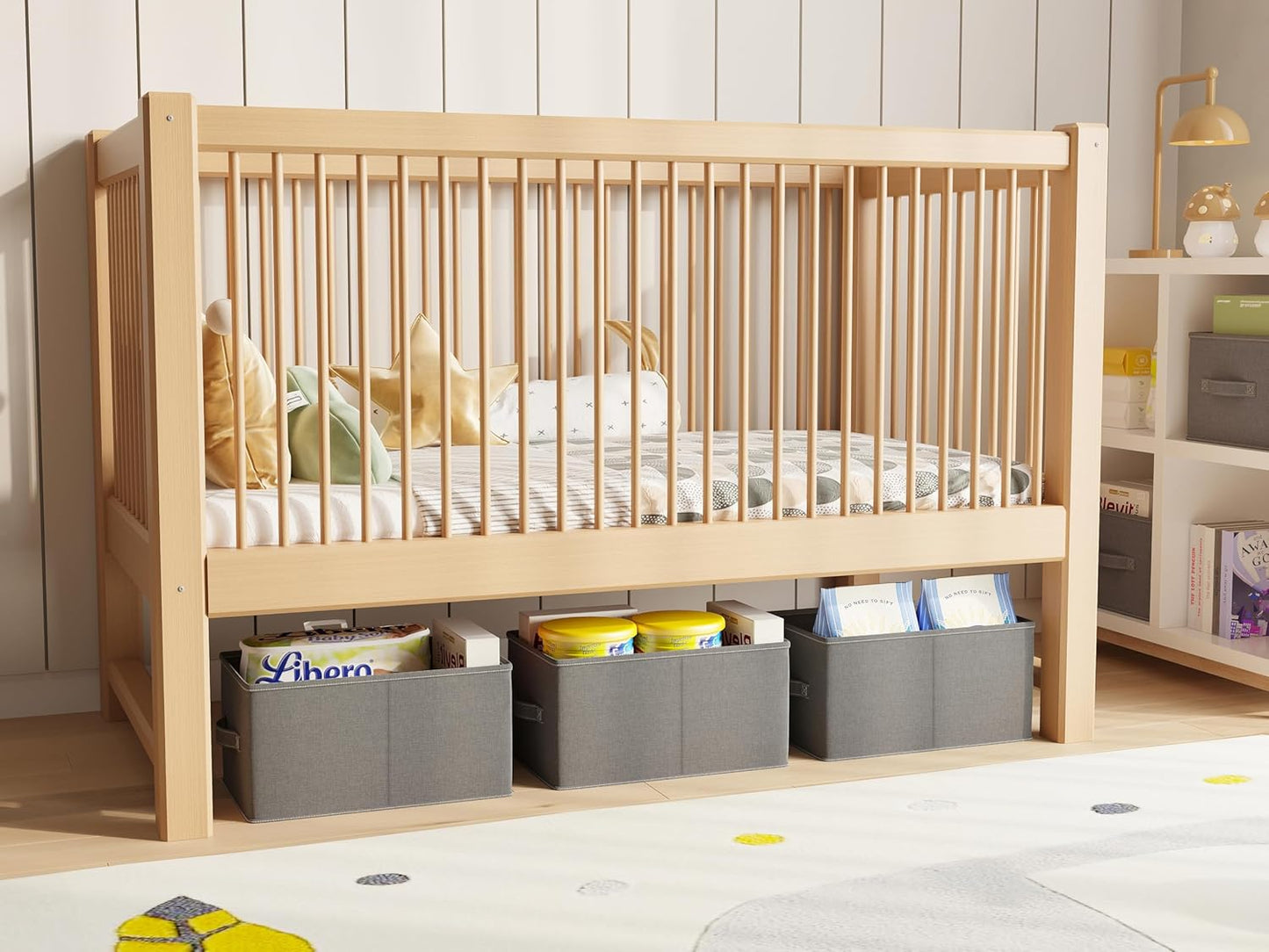 3 Pack Fabric Storage Bins for Shelves | 16.25x12x10in Closet Storage Baskets | Collapsible Storage Bins |Fabric Closet Organizers with Handles | Grey