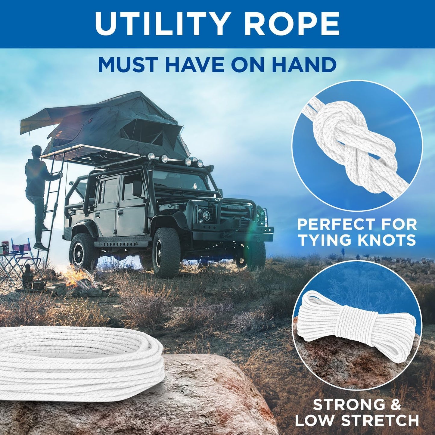 TECEUM Cotton Rope 3/16” (5 mm) – 100 FT – Strong All-Purpose Braided Rope – Natural Cotton – for Crafting, Сamping, Clothes Line, DIY, Indoor & Outdoor Use – White