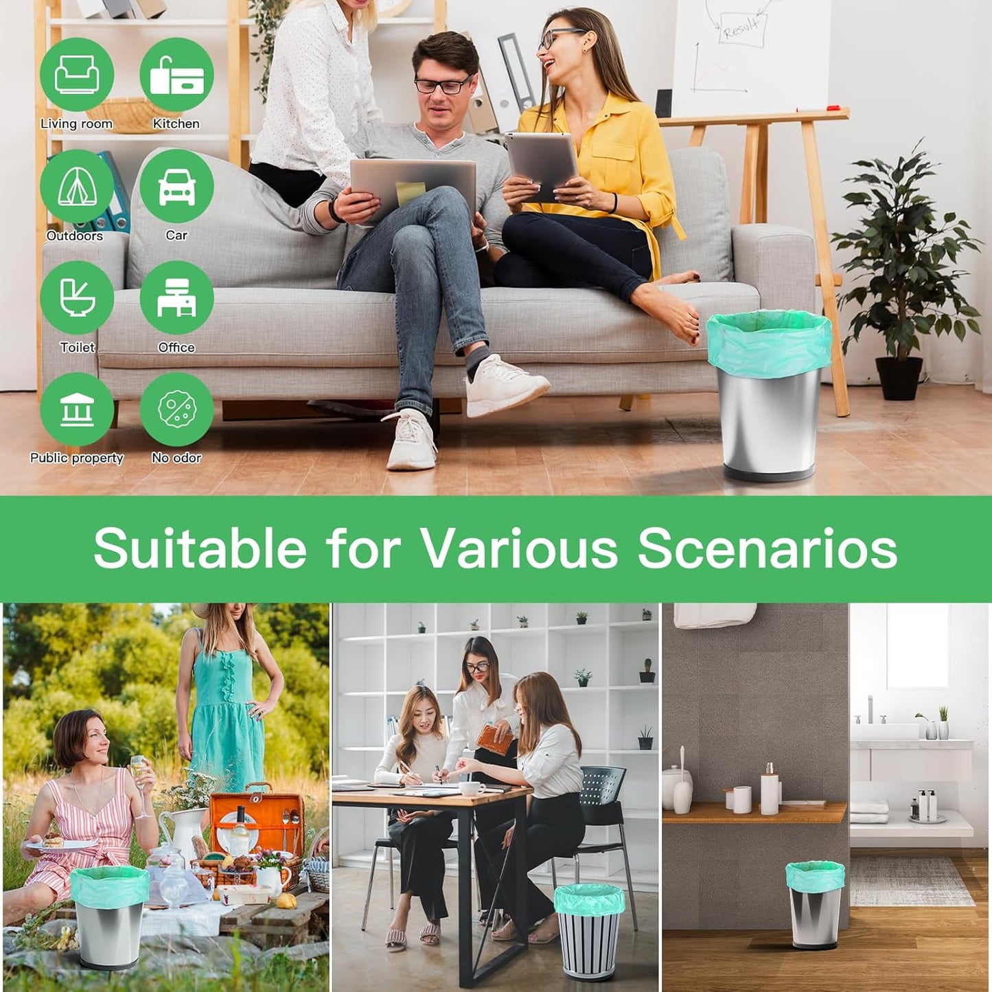 2.6 Gallon Mini Compostable Trash Bag - Small Garbage Bags For Bathroom Can Blue 100 Count 10 Liter Biodegradable Unscented Waste Basket Liners Bathroom Kitchen Office Strong Thick Inwaysin