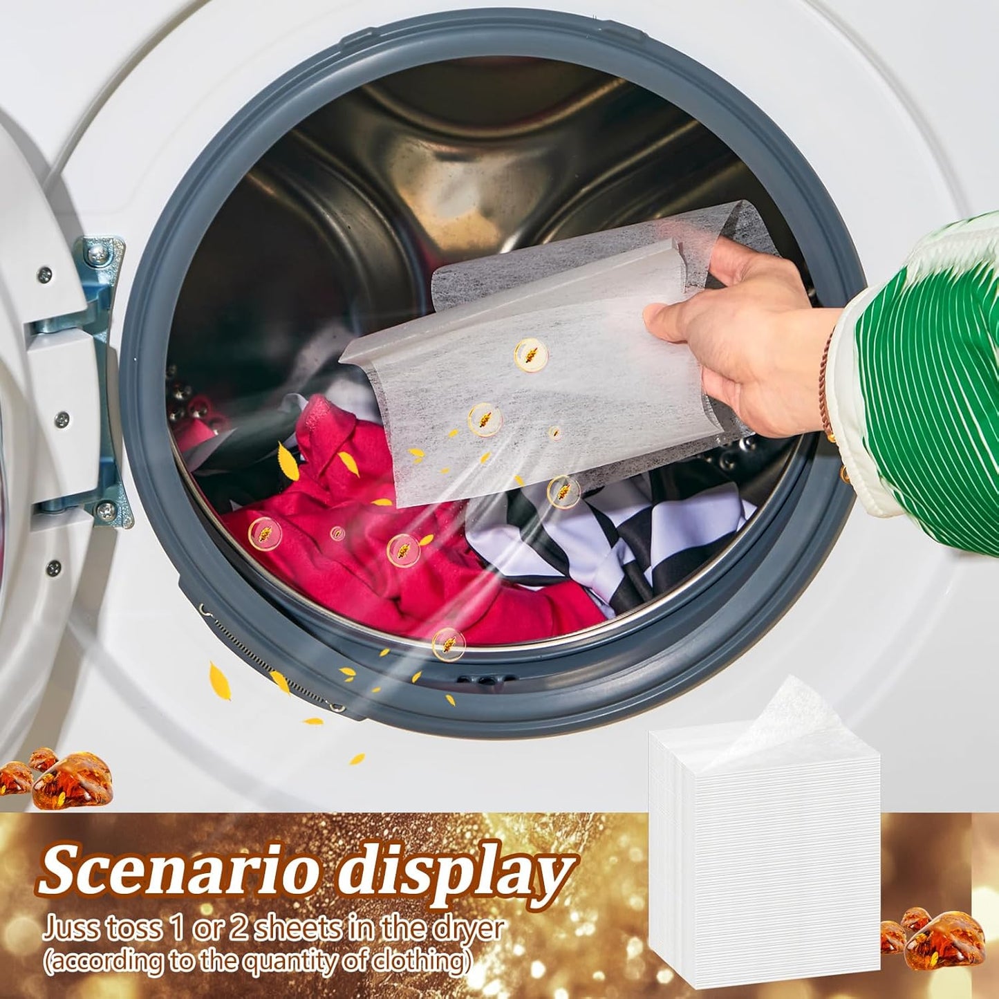 600 Count Dryer Sheets Bulk Fabric Softener Fresh Scent Dryer Sheets Naturally Softens and Removes Static Cling, Ideal for Large Households, Sensitive Skin(Amber)