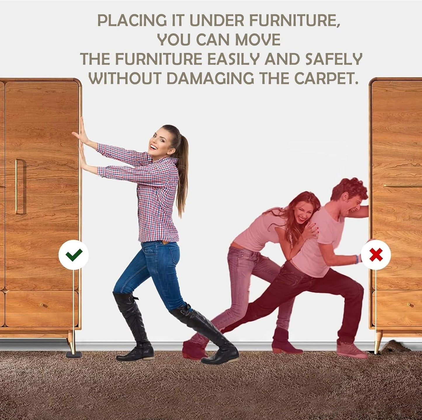 Yelanon 8pcs-3 1/2” Square Furniture Sliders for Carpet Furniture Pads Hardwoods Floors, Heavy Duty Furniture Movers Sliders,Furniture Moving Pads,Brown