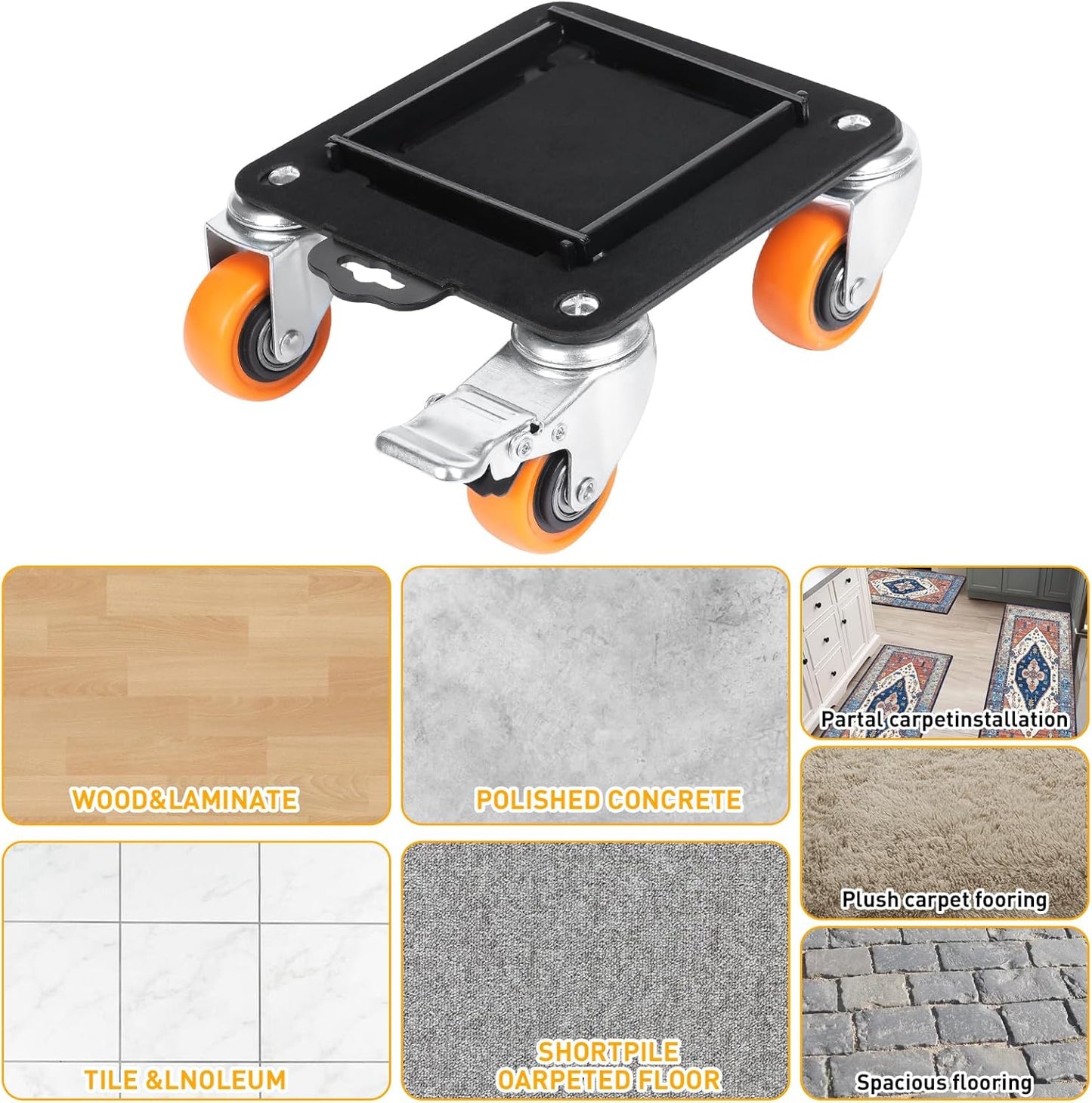 Furniture Movers with 4 Wheels,Heavy Duty Furniture Lift Mover Tool Set with 2000 lbs Load Capacity, Easy Sliders Dolly with Removable Side Guards&Brake, for Moving Appliance,Sofa etc