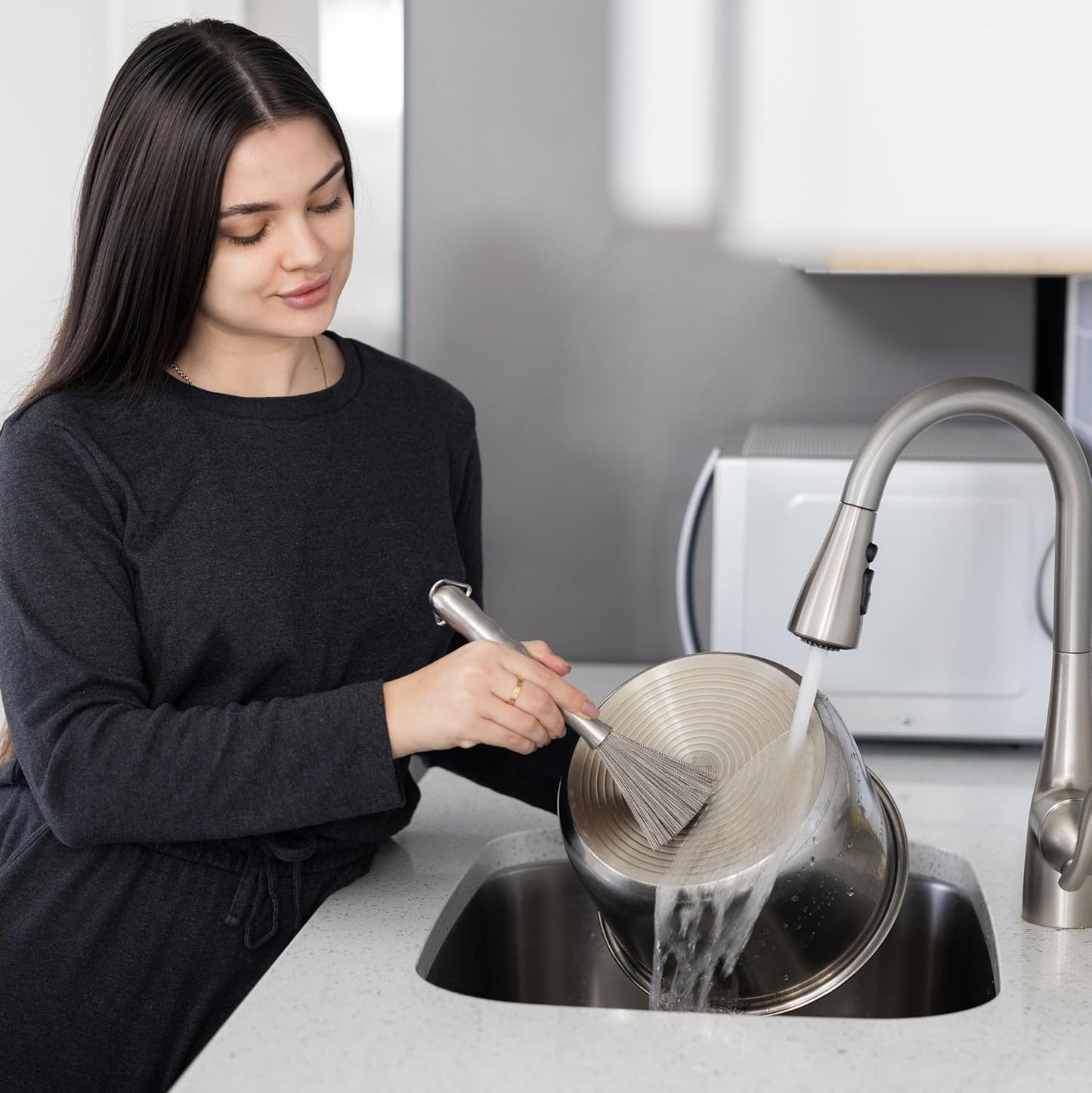 Fox Run Kitchen Brush, Stainless Steel Cleaning Brush for Tumblers, Glasses, Dishes, and Pans, 10.25"