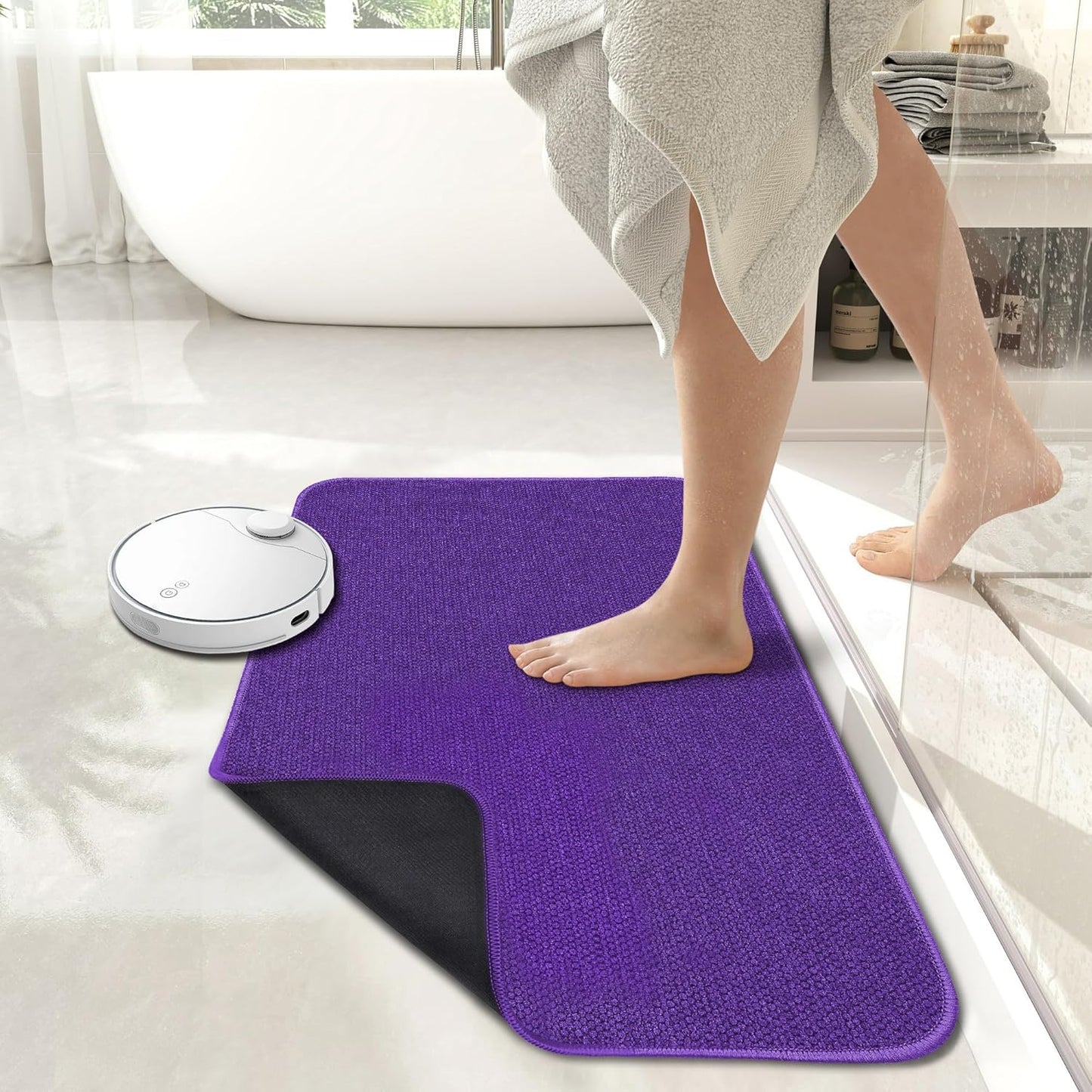 Bath Mat,Ultra Thin Bathroom Runner Rugs,Large Bath Mats for Bathroom,Quick Dry,Non-Slip,Machine Washable,Low Pile,Bath Rug,Shower Outside,Sink,Home Decor Accessories.Purple,1'5"x2'11"(17x35inch)