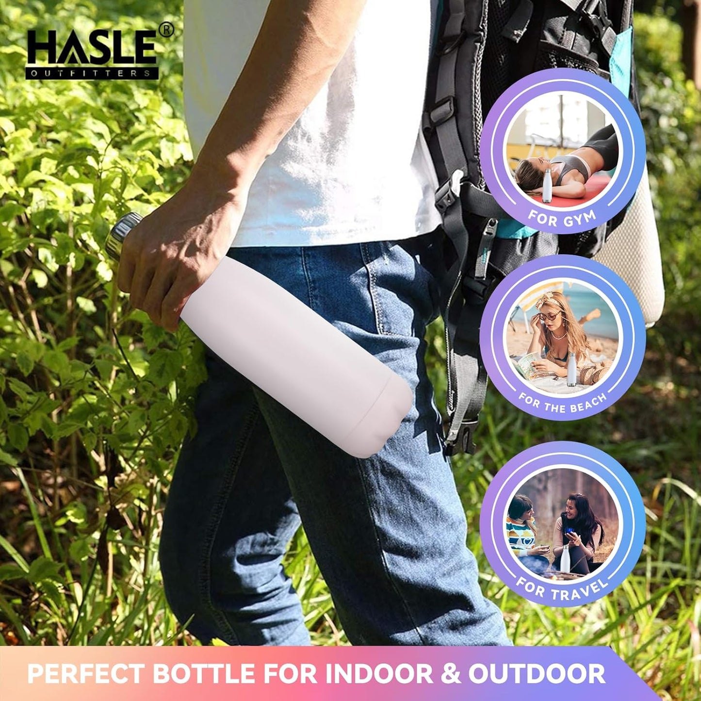 HASLE OUTFITTERS 17oz Stainless Steel Water Bottles Bulk, Vacuum Insulated Water Bottles Double Walled Powder Coated Reusable Metal Sports Water Bottles Keep Drinks Hot and Cold,Pink, 8Packs