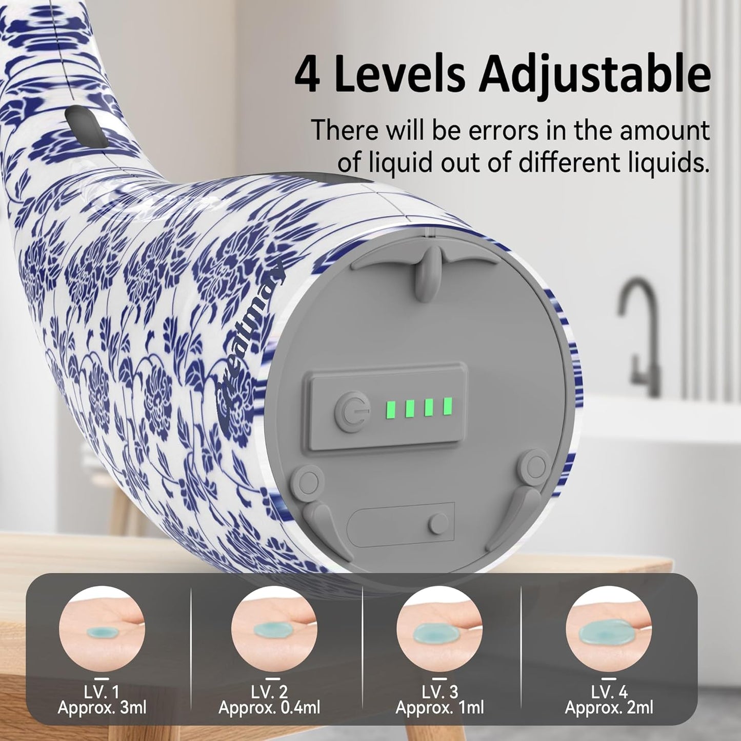 Adjustable Automatic Soap Dispenser Touchless, 4 Adjustable Levels Touchless Sensor Liquid Soap Pump Dispenser,300ml Rechargeable Magnetic Charging Hand Soap Dispenser for Kitchen,Bathroom