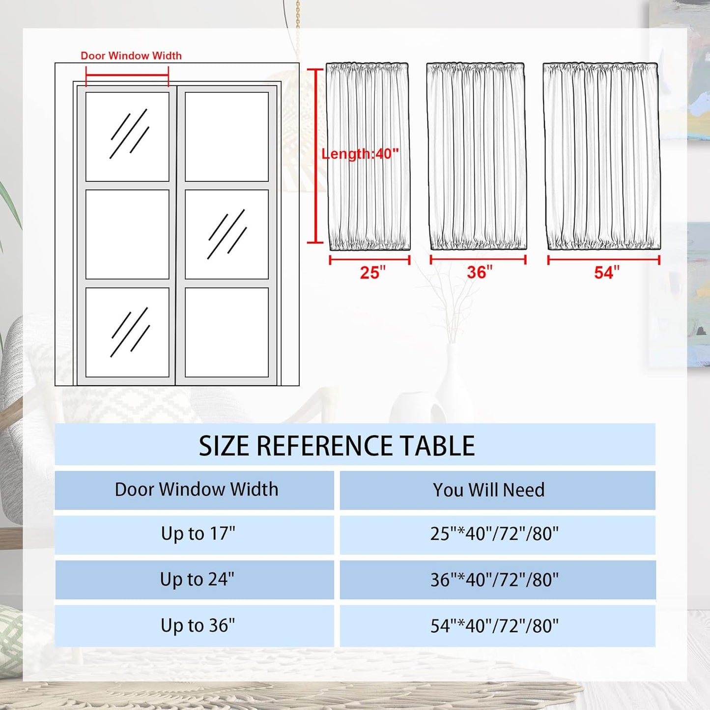 DWCN French Door Curtains – Rod Pocket Thermal Blackout Curtain for Doors with Glass Window, Kitchen and Patio Doors for Privacy, 54 X 40 Inches Long, 1 Curtain Panel with Tieback,Classic Blue