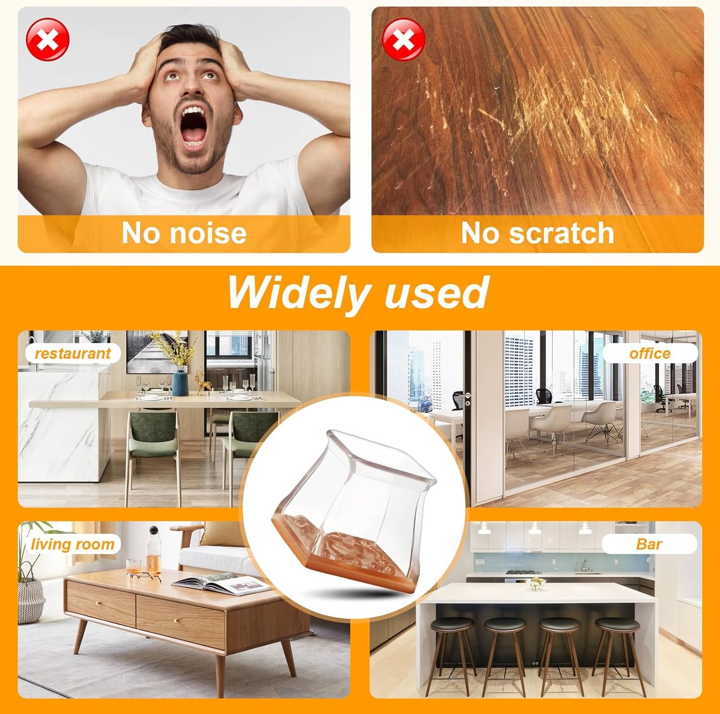 CHUNZEXI 48 Pack Square Chair Leg Floor Protectors for Hardwood Floors, Silicone Felt Covers Pads Caps, Protect Wood Furniture Feet Floors Noise Reduce and Scratch (Square Large & Clear)