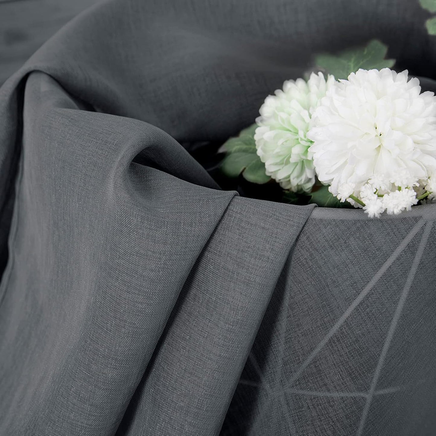 Tollpiz Sheer Tier Curtain Linen Textured Half Kitchen Curtains Sheer Light Filtering Rod Pocket Voile Small Curtains for Bathroom, 25 x 36 inches Long, Dark Grey, Set of 2 Panels