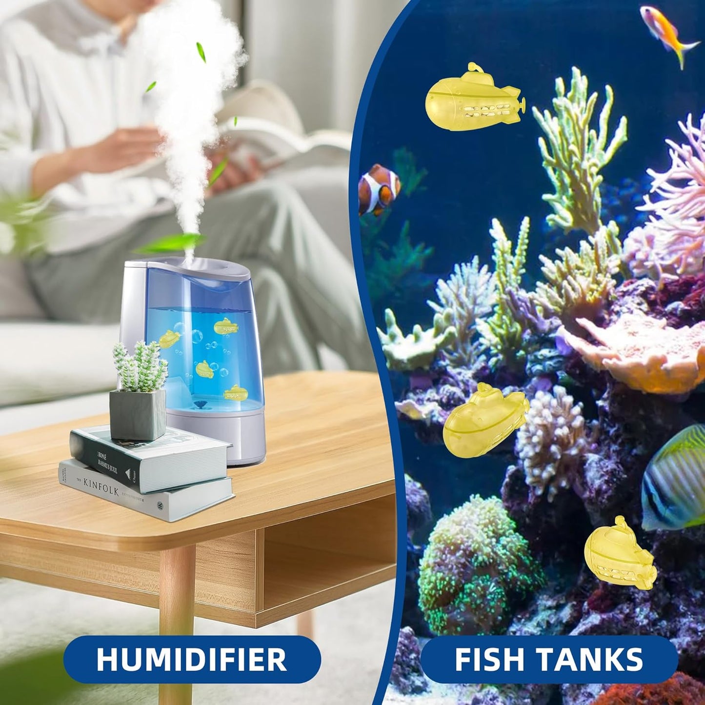 AMI PARTS Universal Humidifier Cleaner Fish for All Humidifiers and Fish Tank, Purifie Water, Soften Hard Water, Prevents Hard Water Build-Up, Humidifier Cleaner Float Submarine(6 Pack)