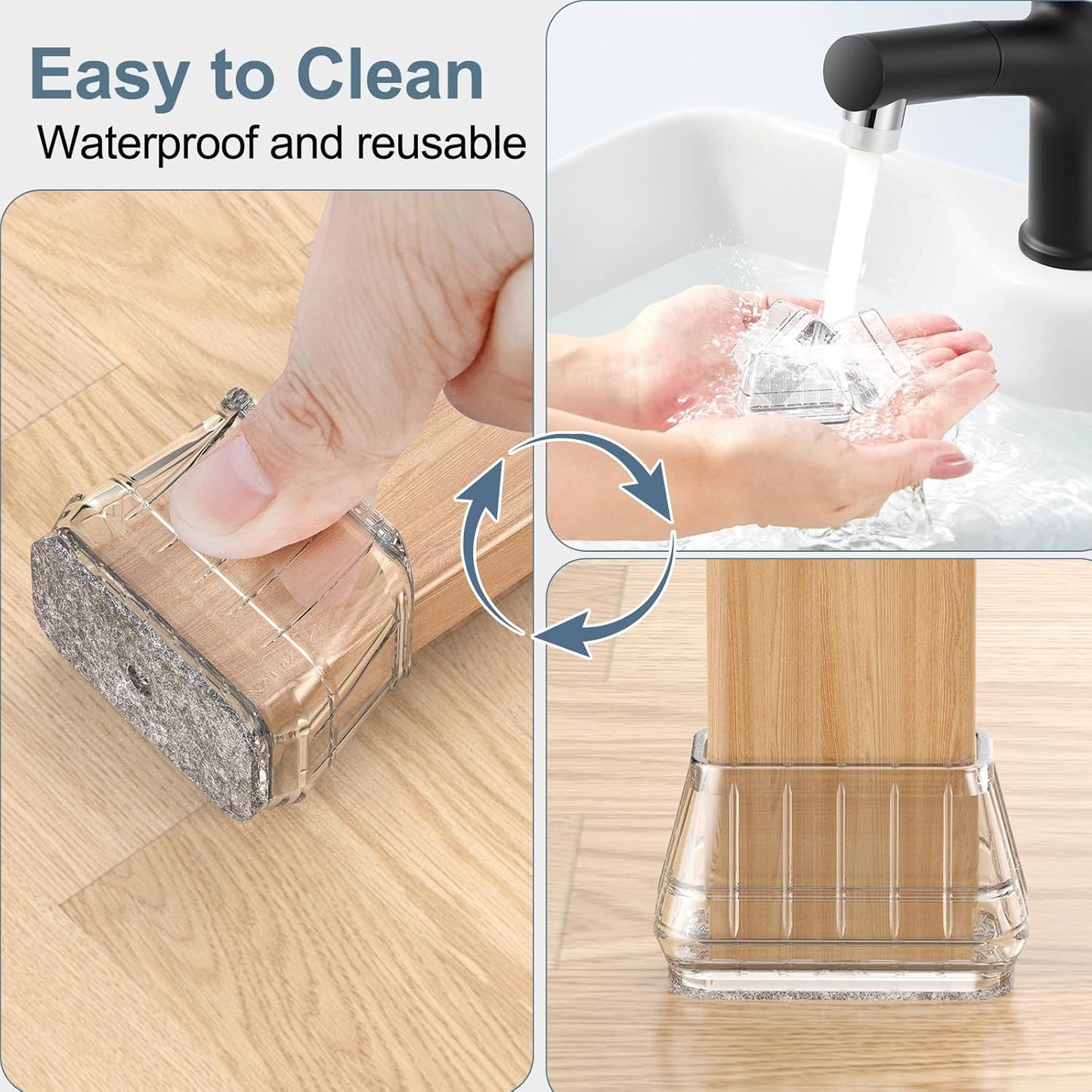 24PCS Rectangular Chair Leg Floor Protectors for Hardwood Floors, Thicken Rubber Chair Leg Cap Covers, Non Slip Furniture Leg Pads to Protect Wood Tile Floors from Scratches and Reduce Noise