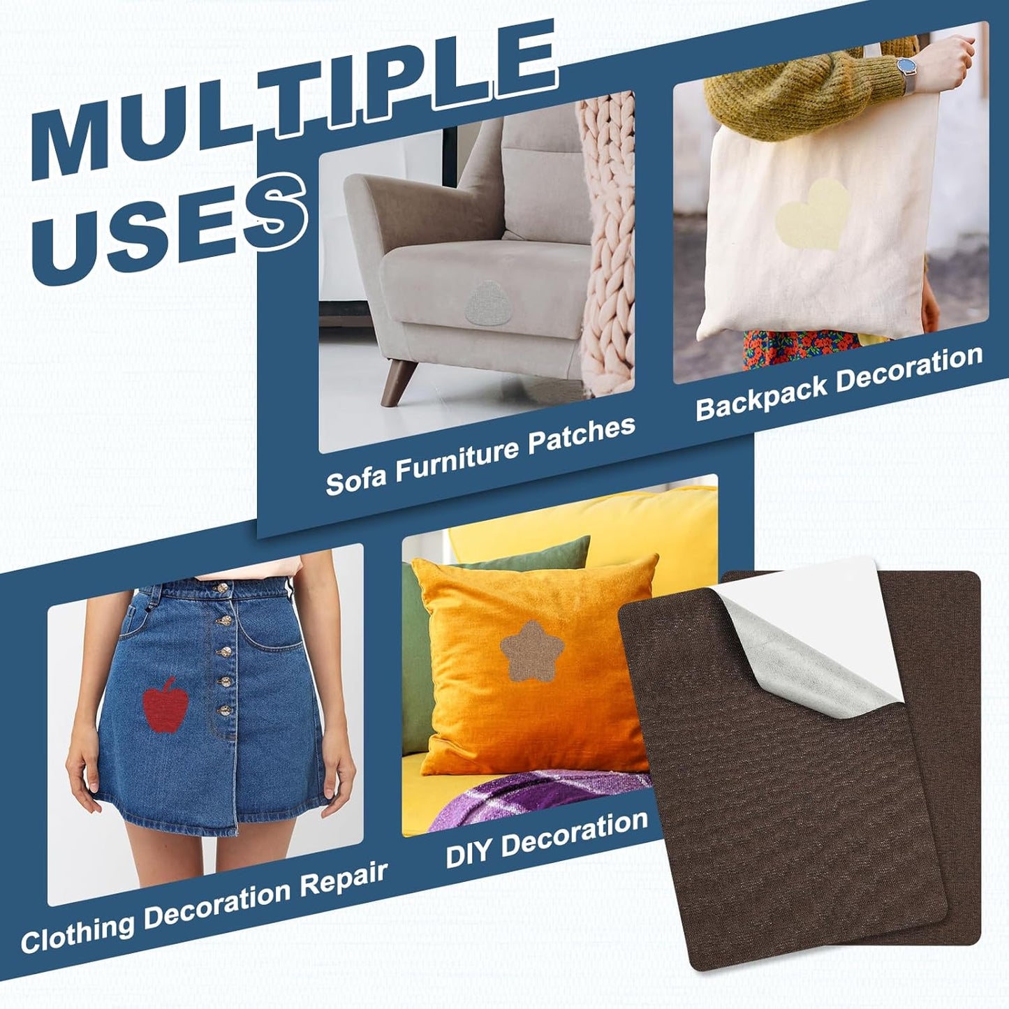 PATIKIL 8x11 Inch Linen Repair Patches, 2Pcs Self-Adhesive Fabric Patch for Sofas Tote Bags Furniture Car Seats Clothes Tents, Dark Brown