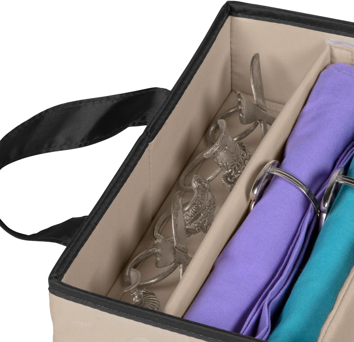 Flatware Storage Case - Durable 5 Compartment Silverware Storage Container Box with Removable Lid and Easy to Carry Handles - Large Capacity Keeps Your Cutlery Organized & Protected - Brown