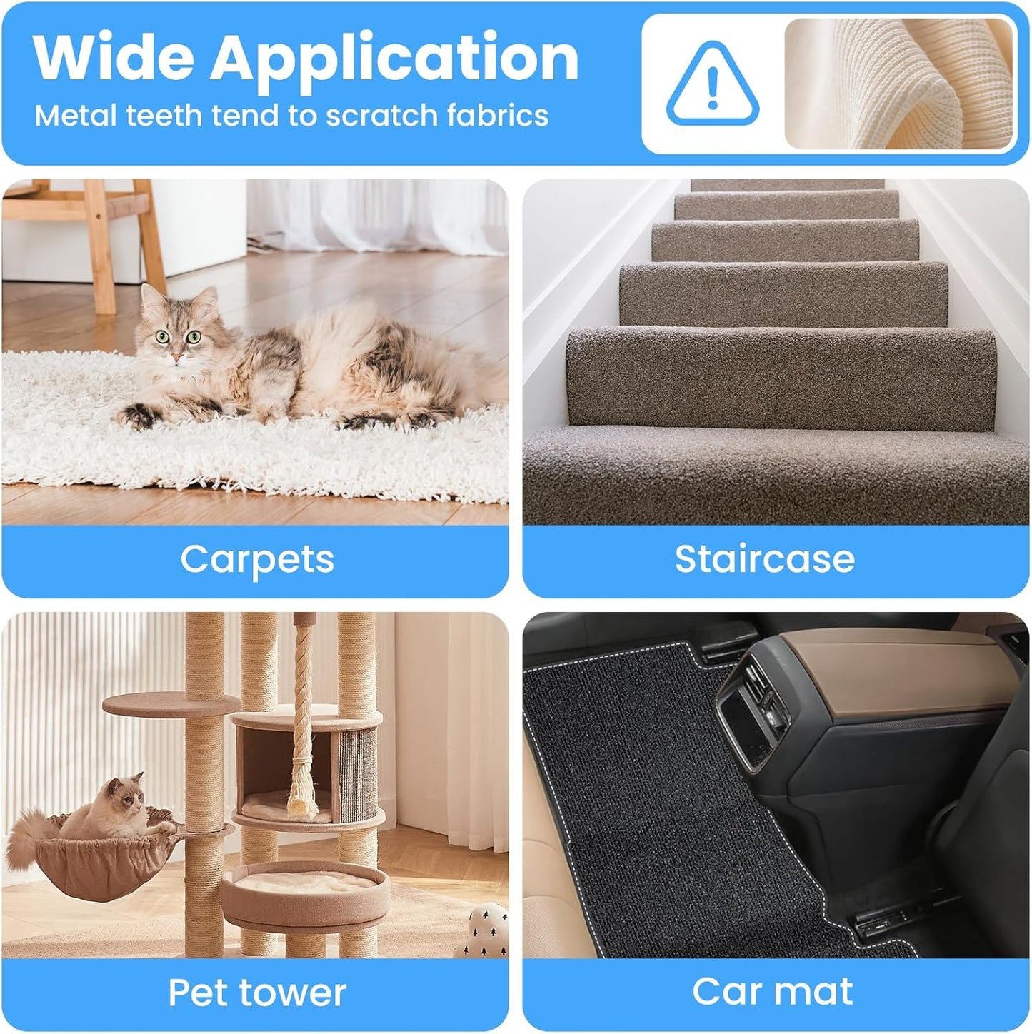 3 in 1 Carpet Rake for Pet Hair Removal, Tool Set of 3, 55” Long Handle Carpet Pet Hair Removal Carpet Scraper Dog Cat Hair Remover for Sofa, Couch, Car, Rug (Gray)