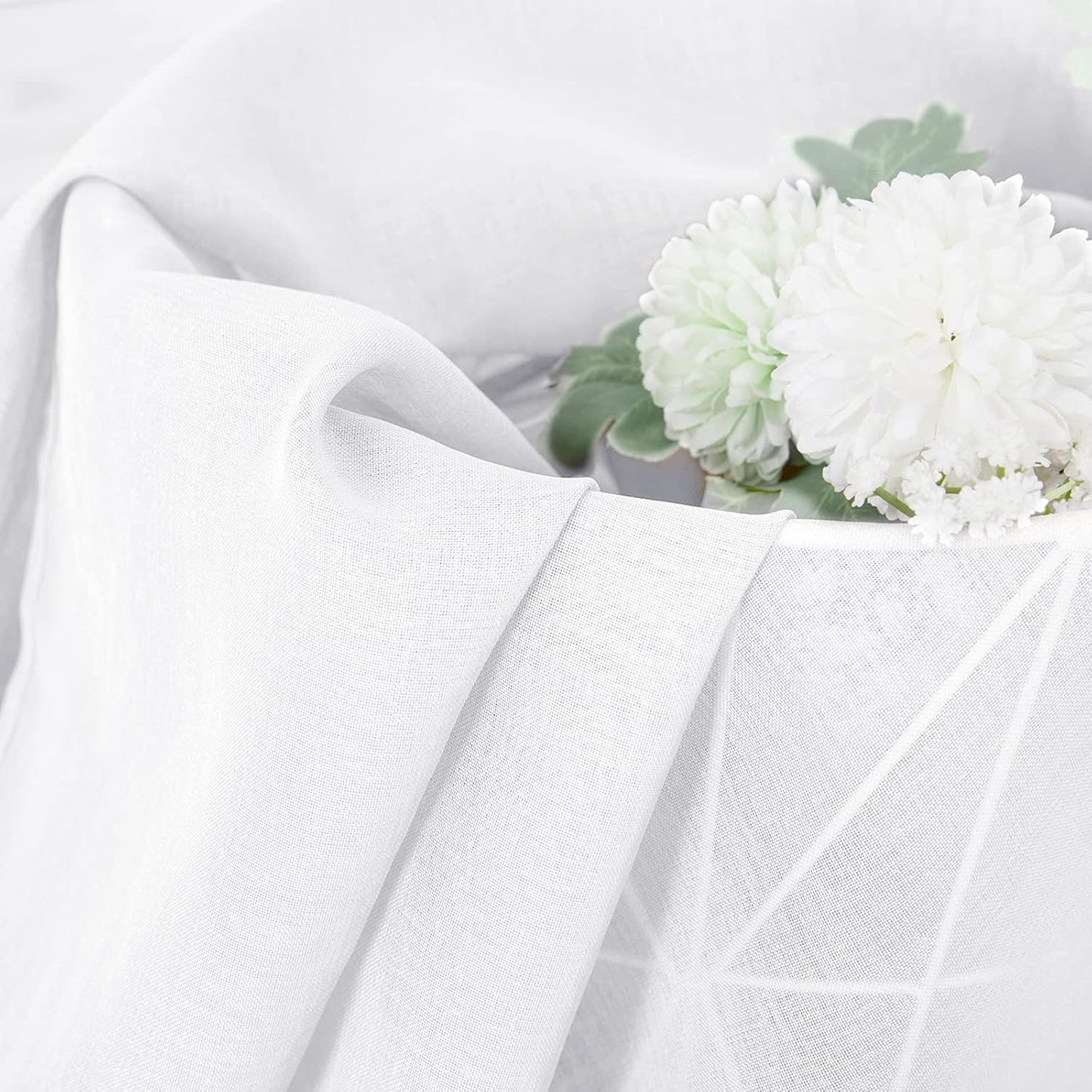 Tollpiz Short Sheer Tier Curtains Linen Textured Half Kitchen Curtain Sheers Light Filtering Rod Pocket Voile Small Curtain for Bathroom, 25 x 24 inches Long, White, Set of 2 Panels