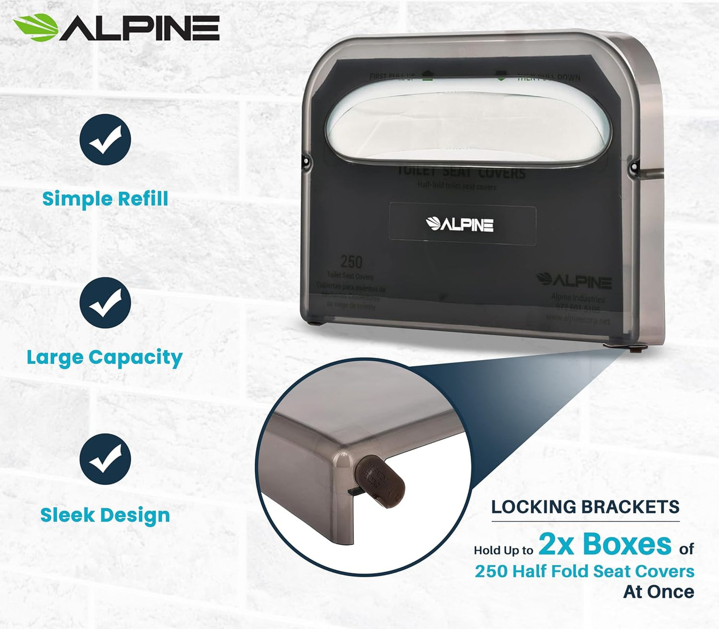 Alpine Toilet Seat Cover Dispenser - Wall Mount Disposable Toilet Seat Cover Holder For Commercial And Residential Use, Half Fold.