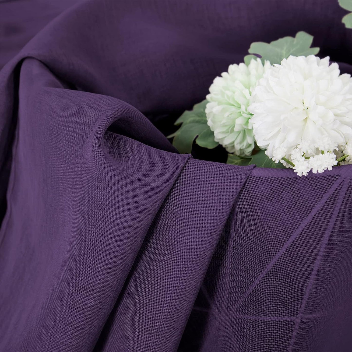 Tollpiz Short Sheer Curtains Linen Textured Living Room Curtain Sheers Light Filtering Rod Pocket Voile Curtains for Bedroom, 42 x 45 inches Long, Royal Purple, Set of 2 Panels