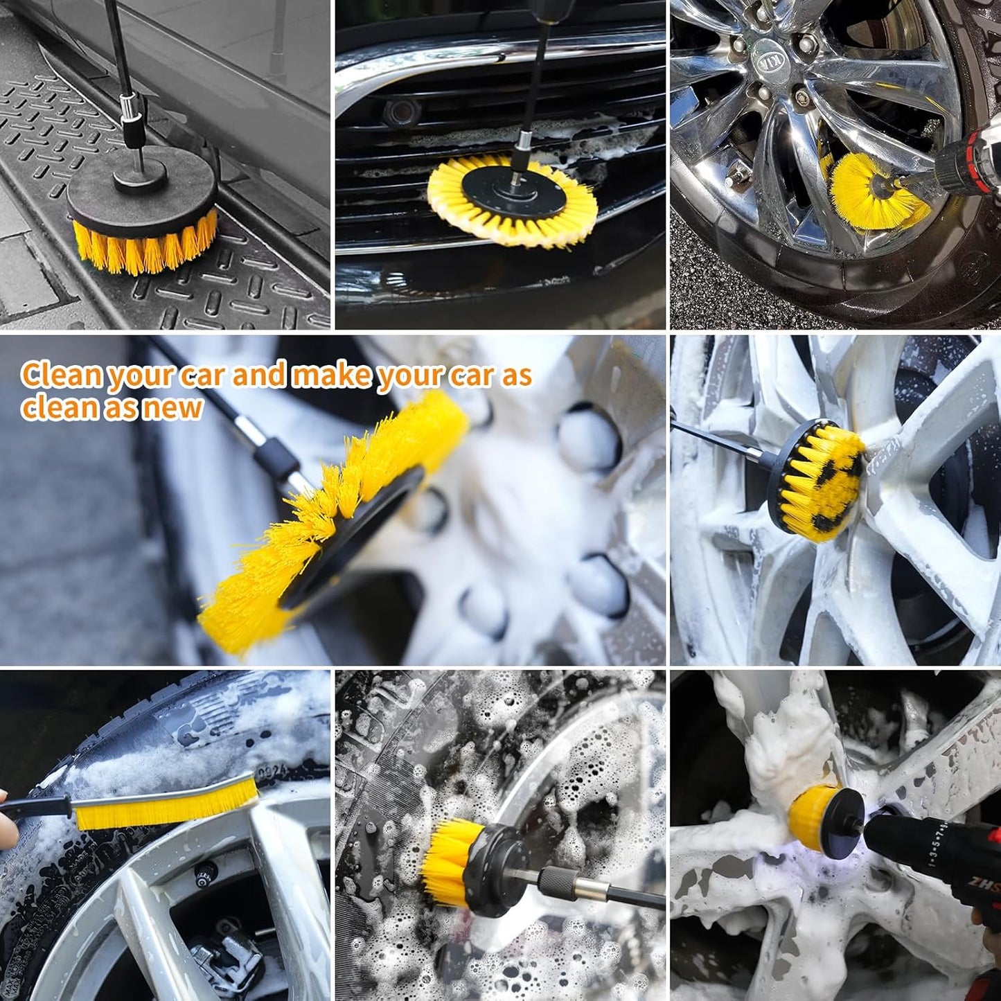 10 Pack Drill Brush Attachment Set, Drill Scrubber Brush Kit, Drill Cleaning Brush, Scrub Brush for Grout Floor Tub Shower Bathtub Tile Sink Toilet Bathroom Kitchen Car Yellow