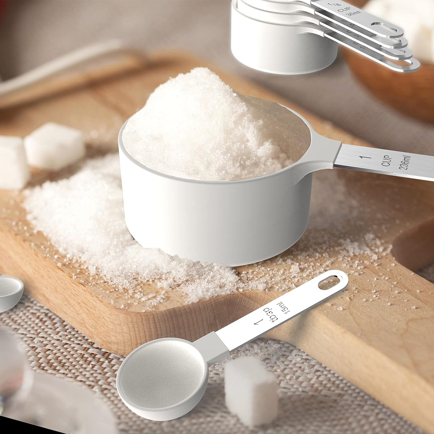 TILUCK Measuring Cups & Spoons Set, Stackable Cups and Spoons, Nesting Measure Cups with Stainless Steel Handle, Kitchen Gadgets for Cooking & Baking(white)