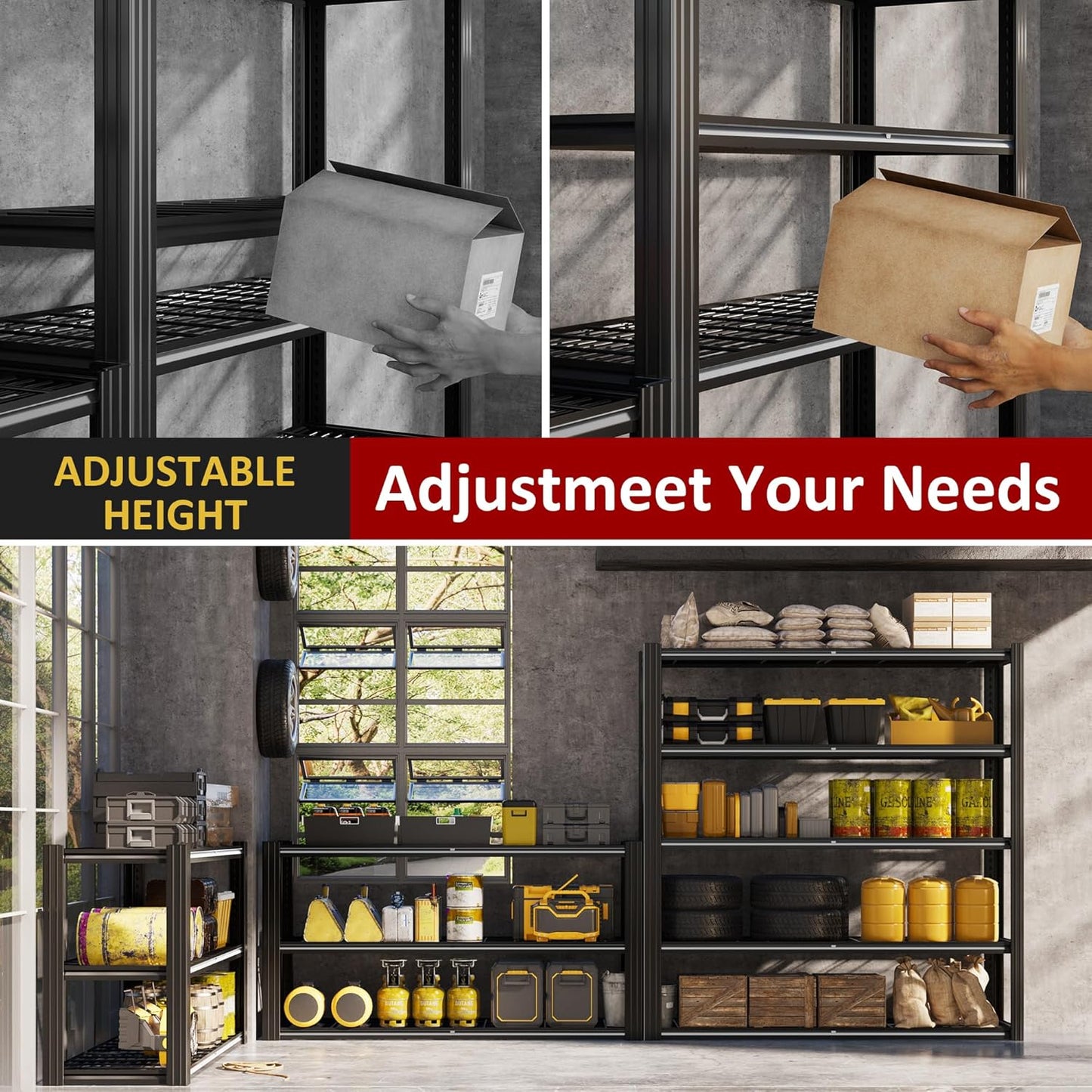 48" W Metal Garage Shelving 5 Tier Storage Shelves Heavy Duty 3030LBS Adjustable Shelf Unit Garage Shelving for Warehouse, Industrial, Basement, 72" H x 48" W x 24" D