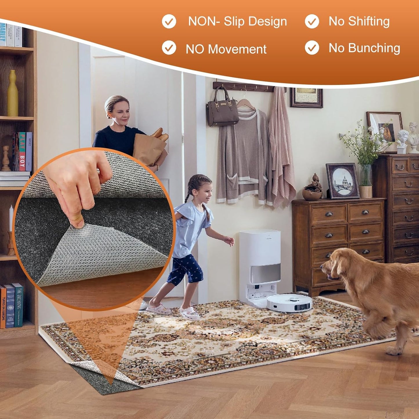 Felt Rug Pad, 6 x 9 Ft Rubber Non-Slip Rug Pad Gripper, Keep Rugs Secure and in Place, Extra Strong Under Carpet Mat Cushion - for All Floors