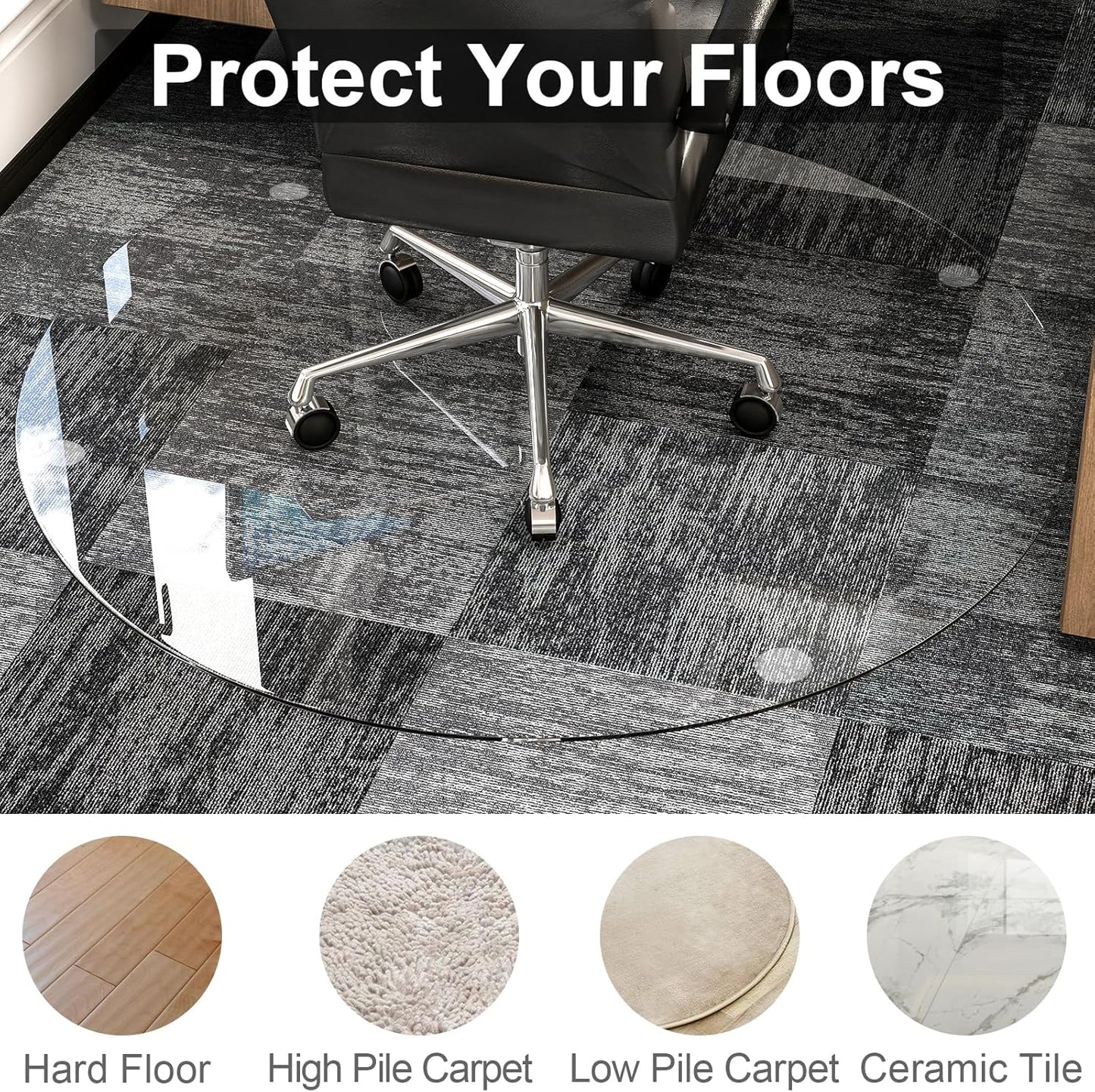 55" x 55" Round Tempered Glass Chair Mat for Carpet & Hardwood, Heavy-Duty Glass Floor Mat for Office Chair, Durable Glass Desk Mat for Home and Office