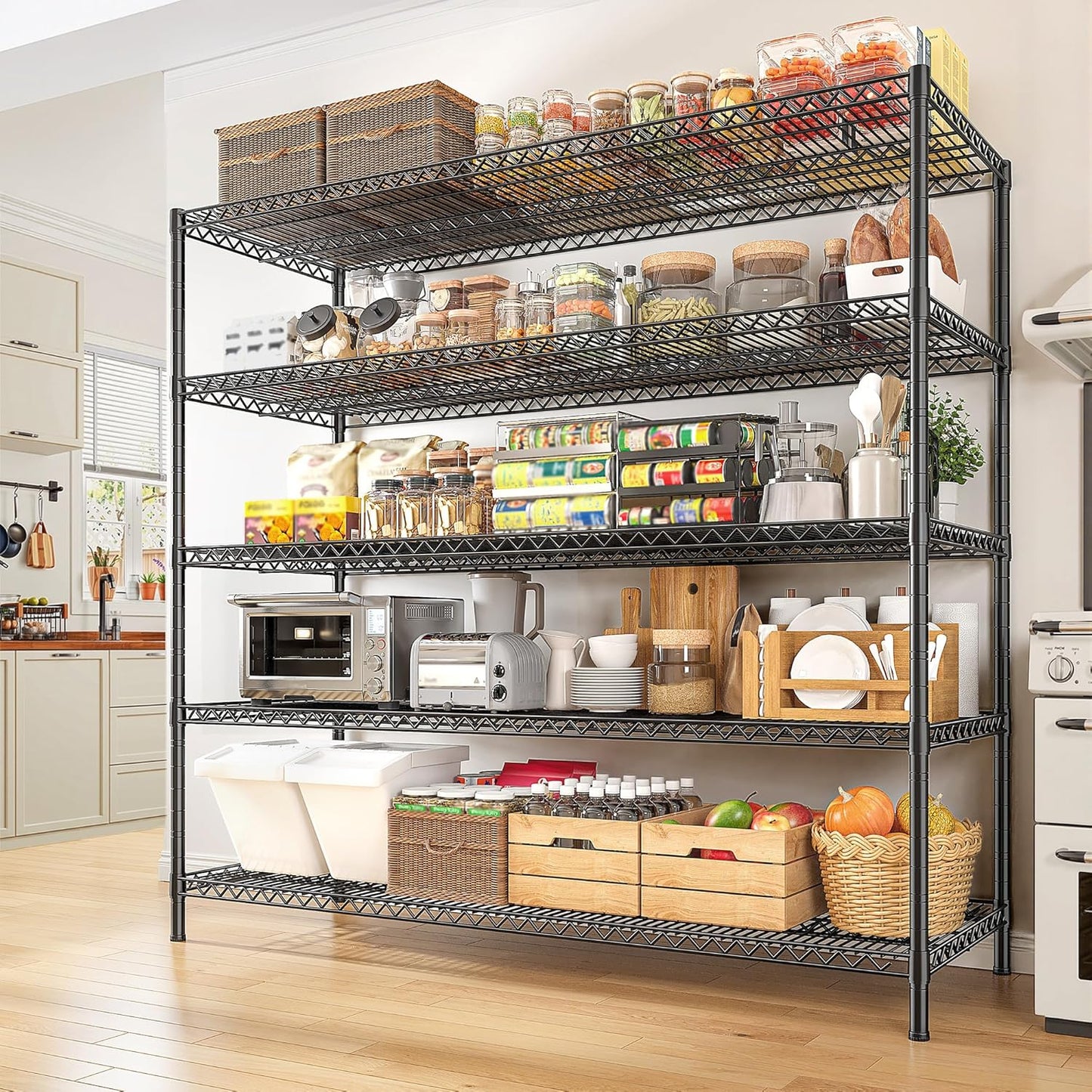 REIBII 55.5" W Storage Shelves 3200LBS Wire Shelving Unit 5 Tier Metal Shelving Garage Shelving 2PCS Heavy Duty Metal Shelves for Storage Rack Commercial Adjustable Pantry Shelf