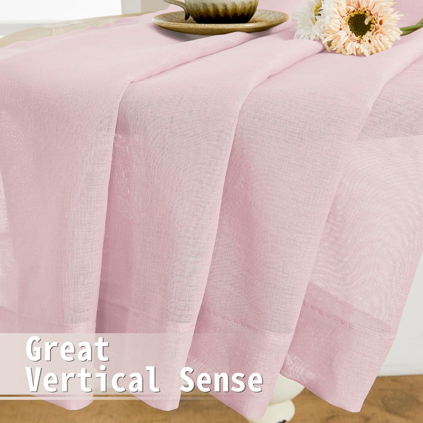 Tollpiz Small Sheer Linen Textured Curtain Sheers Doorway Light Filtering Voile French Door Rod Pocket Curtains, 25 x 40 inches Long, Pink, Set of 1 Panel