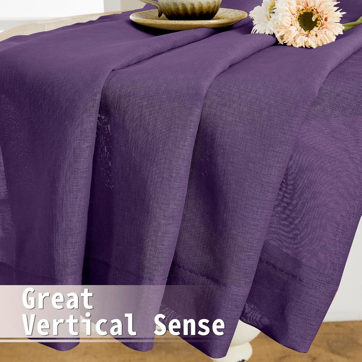 Tollpiz Short Sheer Curtain Linen Textured Curtain Sheers Doorway Light Filtering Voile Patio Glass Door Rod Pocket Curtains French Door, 54 x 54 inches Long, Royal Purple, Set of 1 Panel