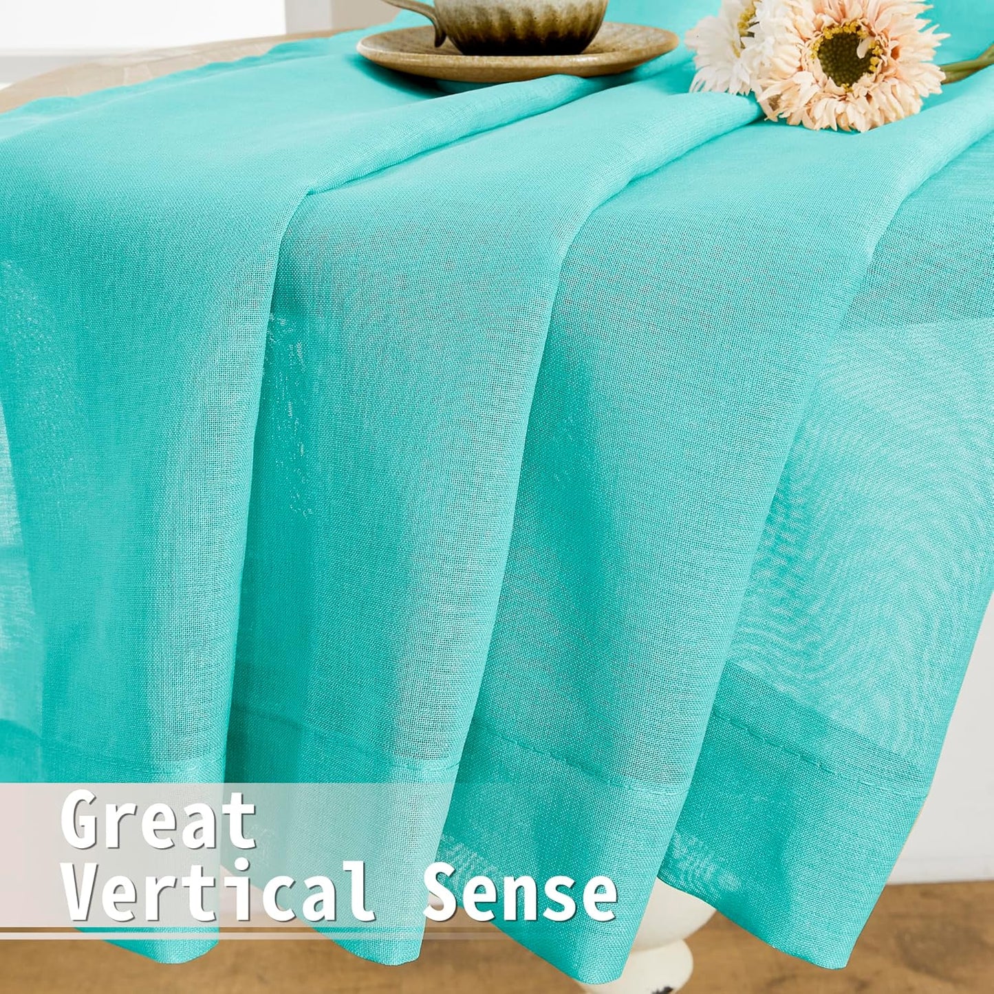 Tollpiz Sheer Door Curtain Closet Linen Textured Curtains Sheer Doorway Light Filtering Voile Patio Door Rod Pocket Curtain French Door, 54 x 72 inches Long, Aqua Blue, Set of 1 Panel